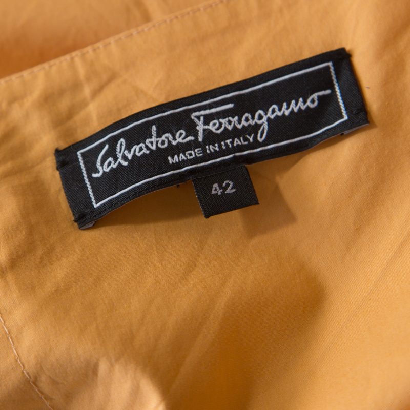 Pre-owned Ferragamo Orange Cotton Bateau Neck Back Tie Up Detail Crop Top M