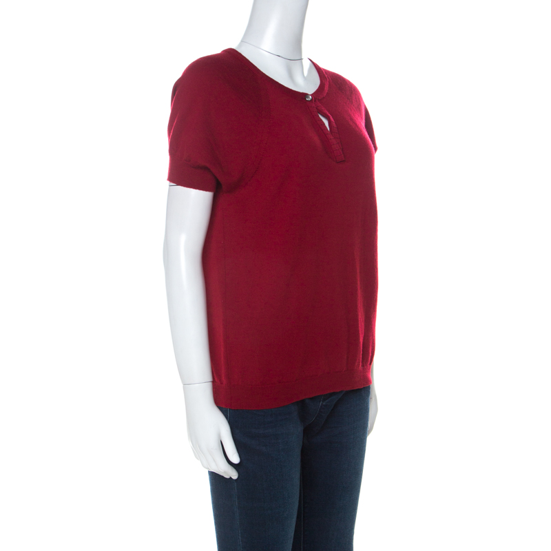 

Salvatore Ferragamo Red Wool Puff Sleeve Top