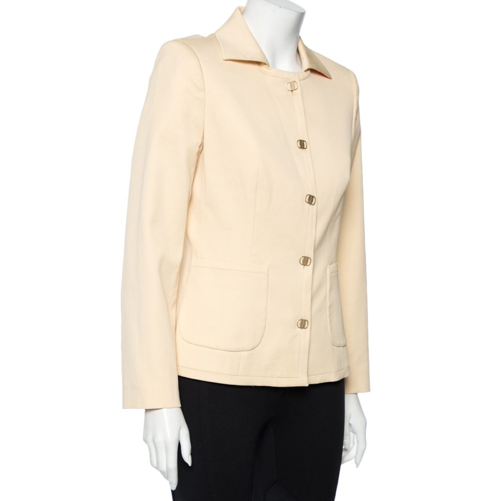 

Salvatore Ferragamo Cream Textured Cotton Single Breasted Jacket