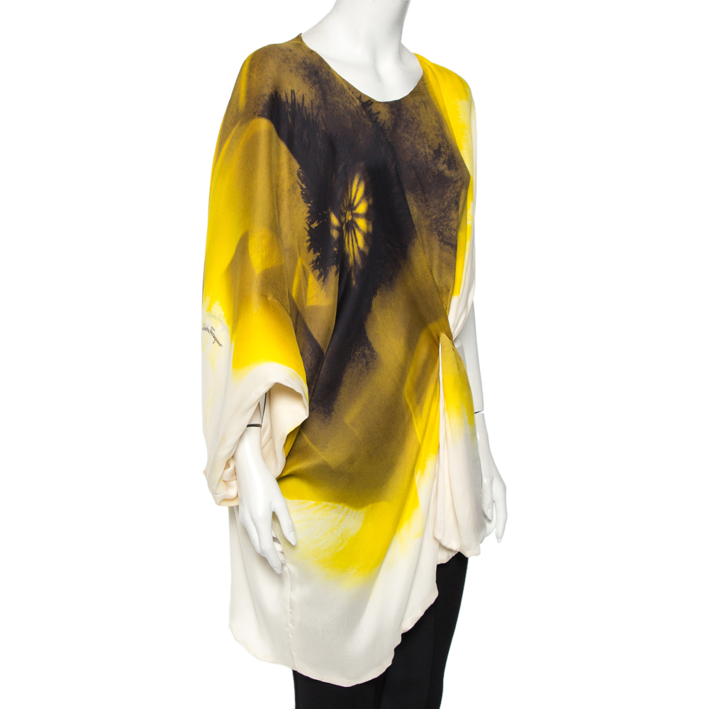 

Salvatore Ferragamo Yellow Silk Asymmetrical Draped Tunic