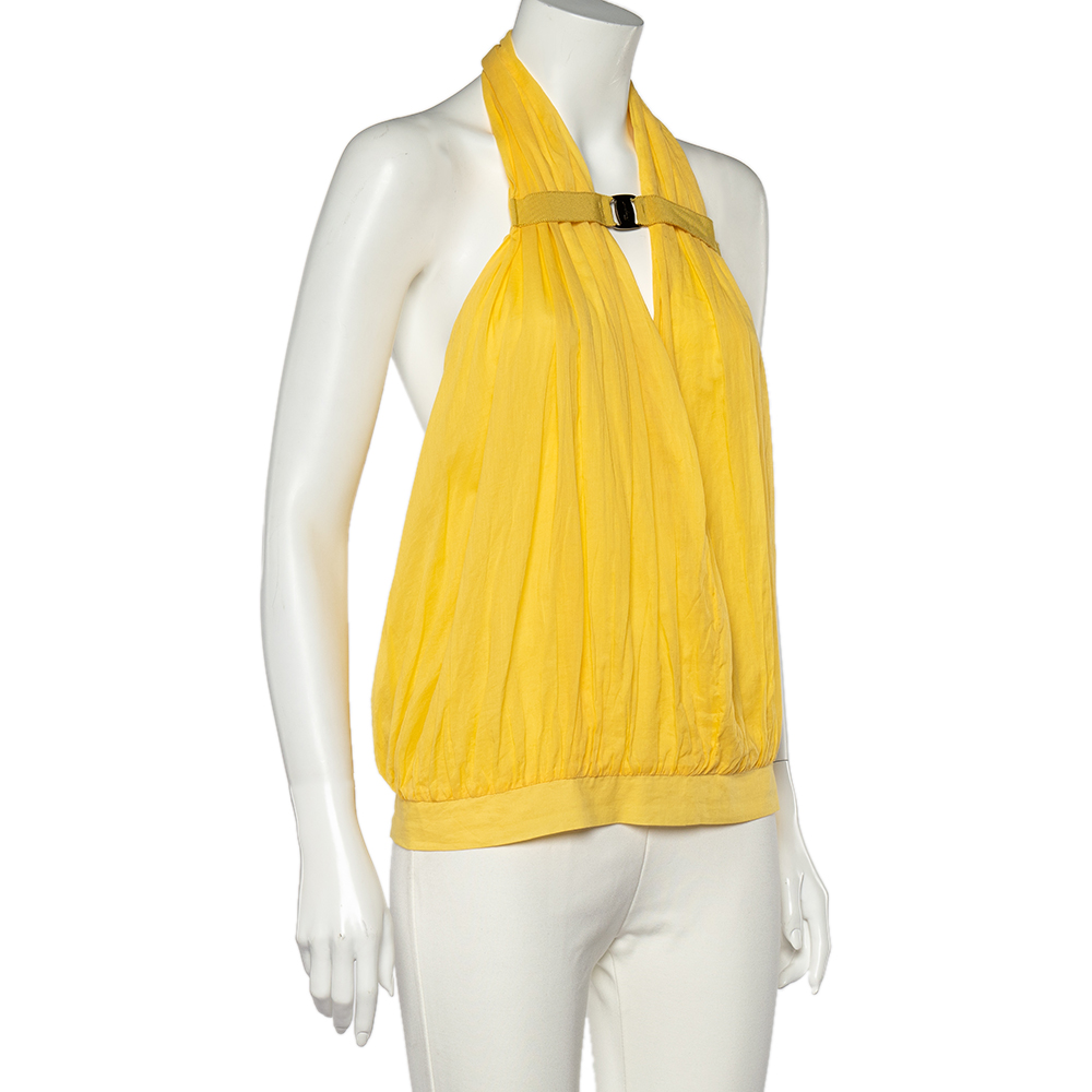 

Salvatore Ferragamo Yellow Cotton Halterneck Top