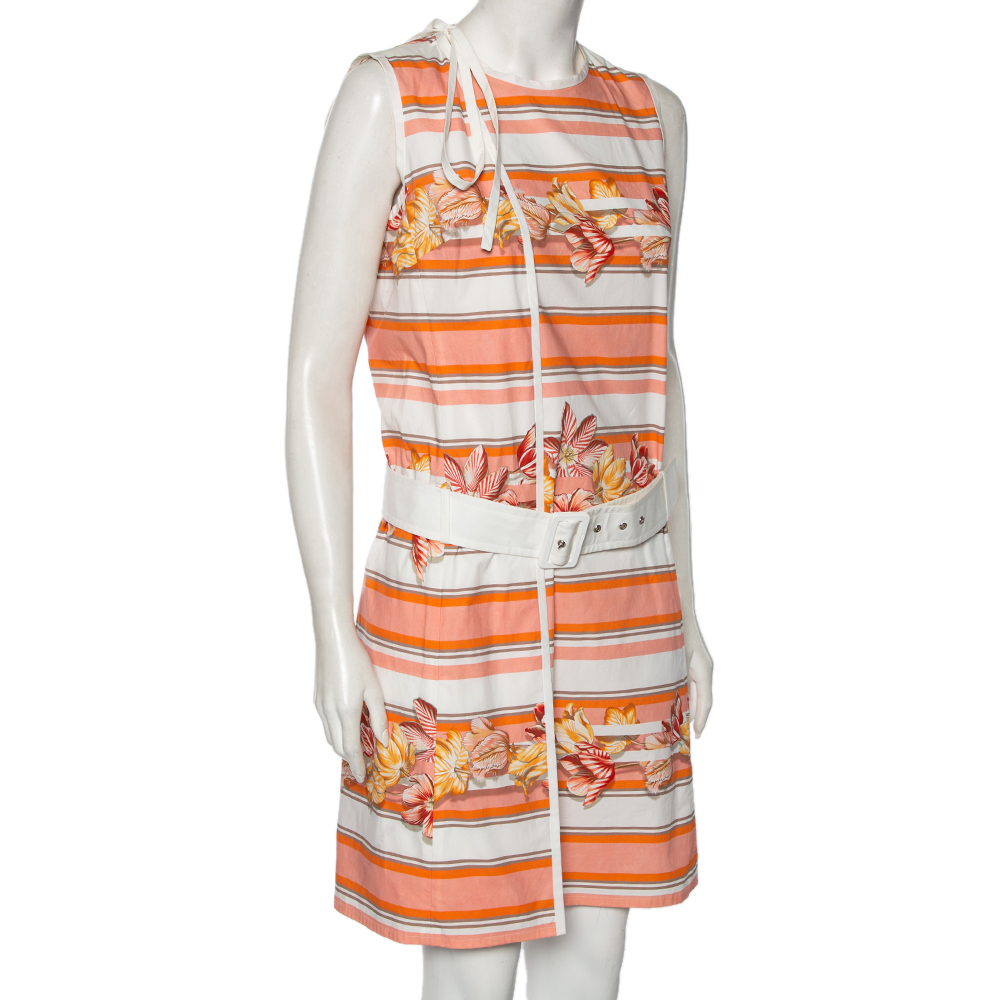 

Salvatore Ferragamo Multicolor Printed Cotton Belted Wrap Dress