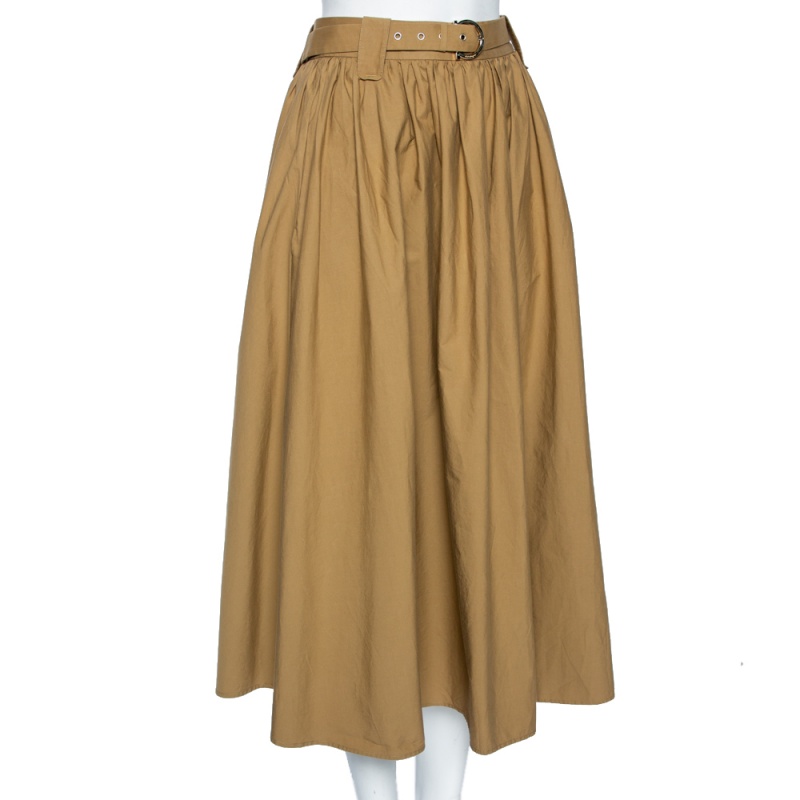 

Salvatore Ferragamo Beige Cotton Belted Midi Skirt