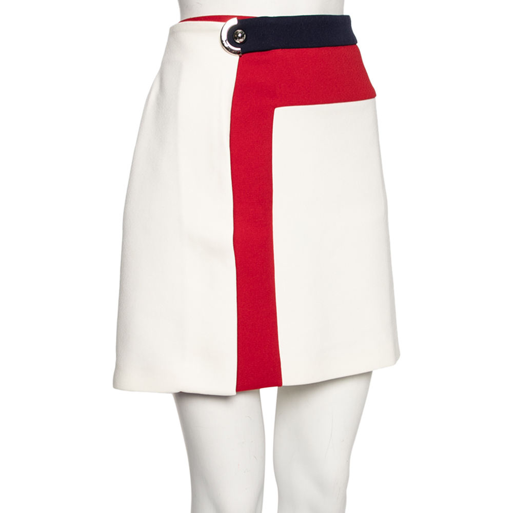 

Salvatore Ferragamo Colorblock Buckle Detail Skirt, Cream