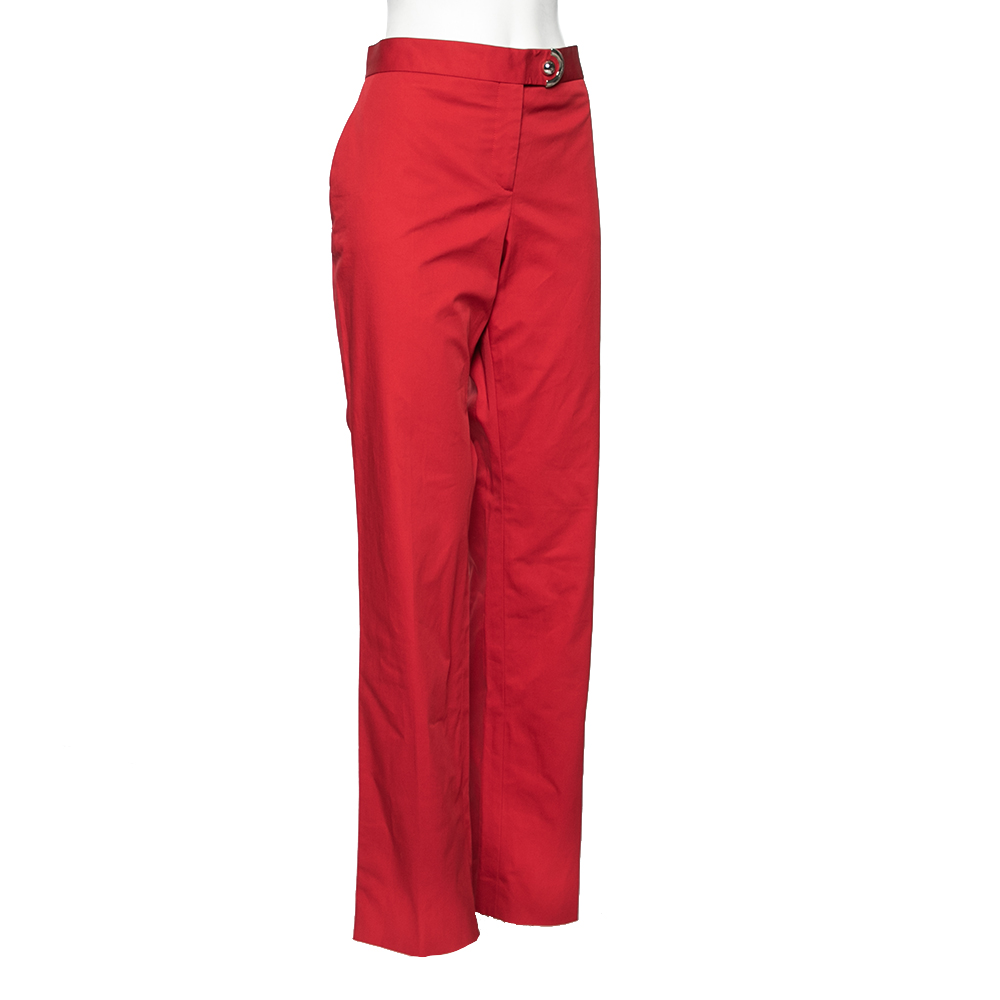 

Salvatore Ferragamo Red Button Detail Straight Fit Pants