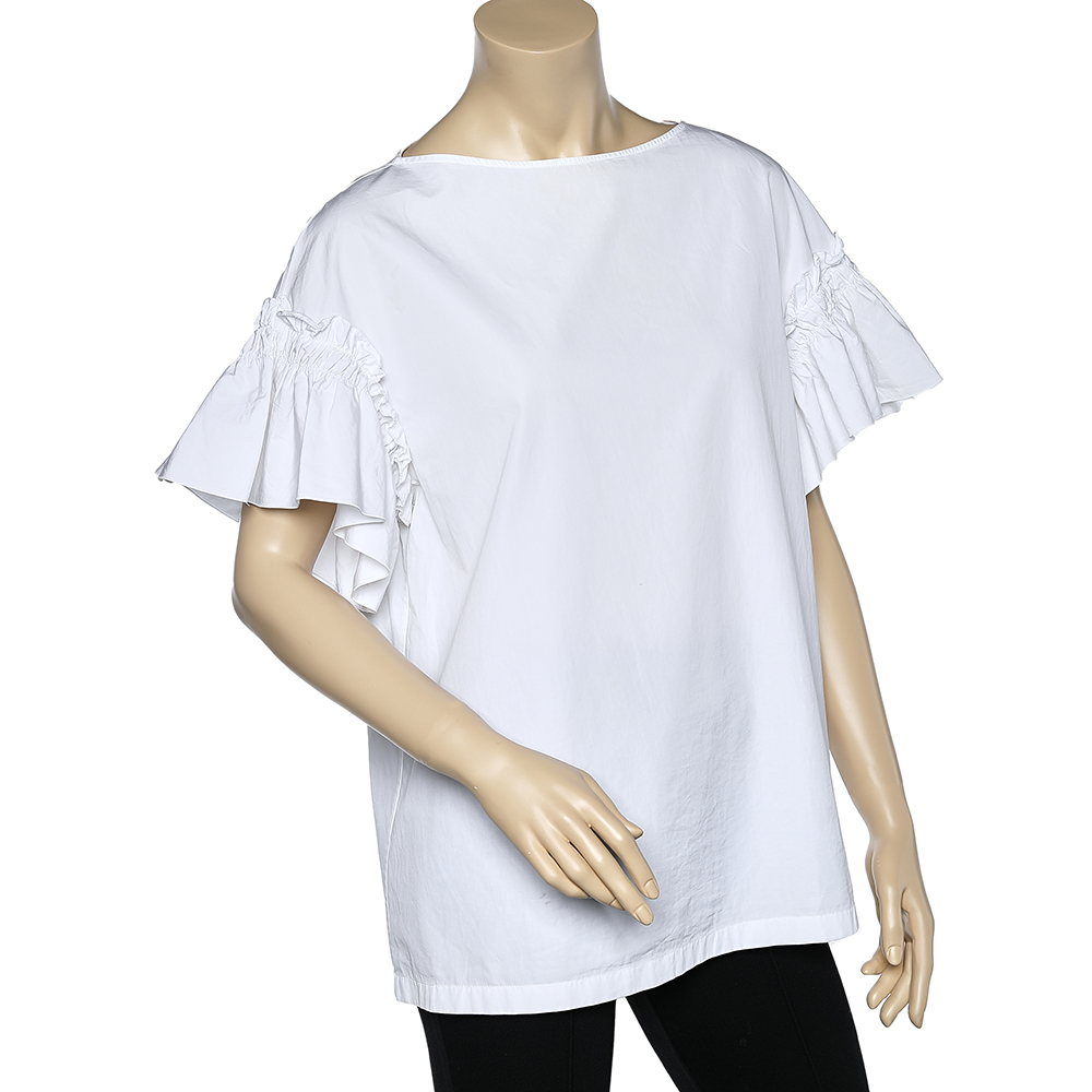

Salvatore Ferragamo White Cotton Ruffle Trim Top