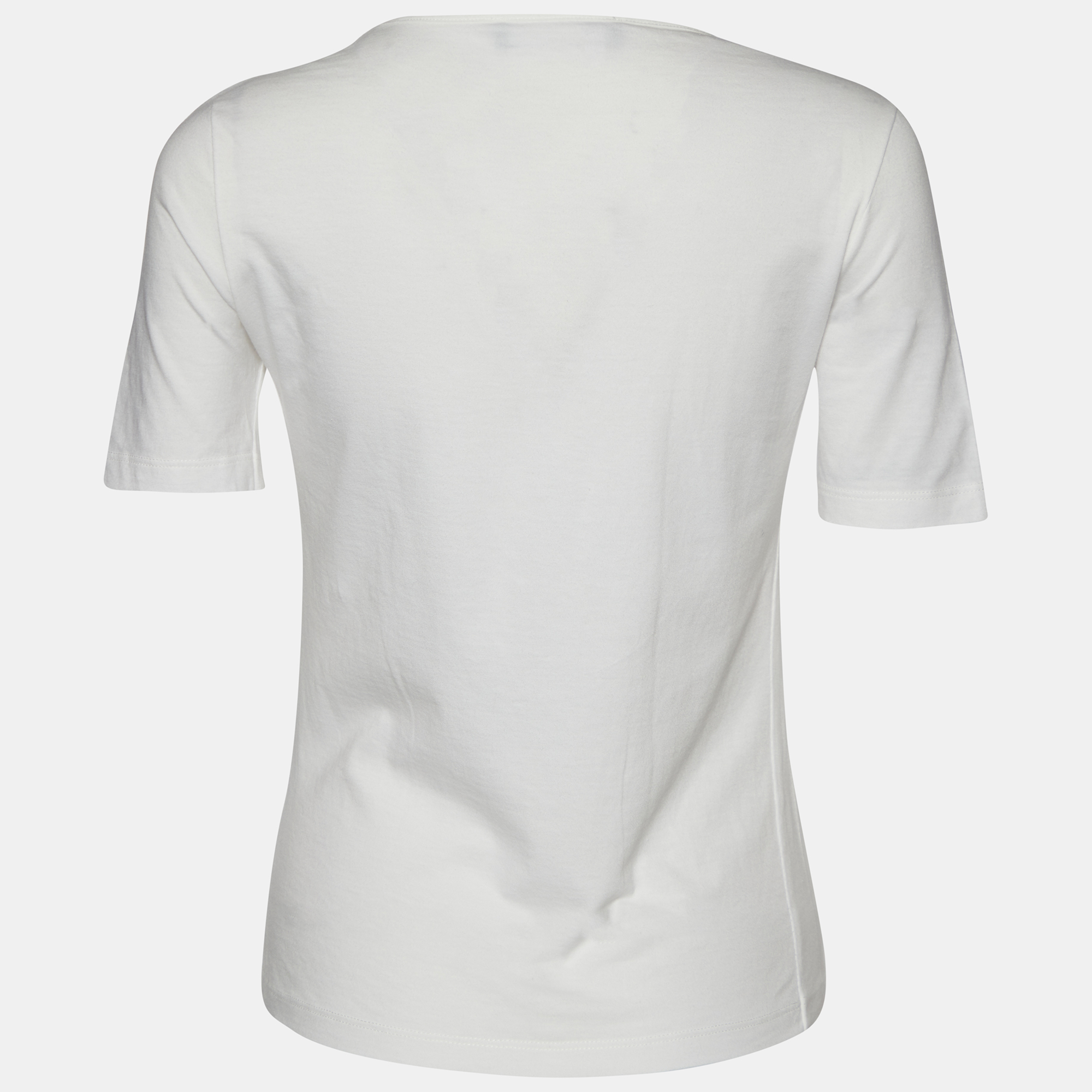 

Salvatore Ferragamo White Logo Embroidered Cotton Round Neck T-Shirt