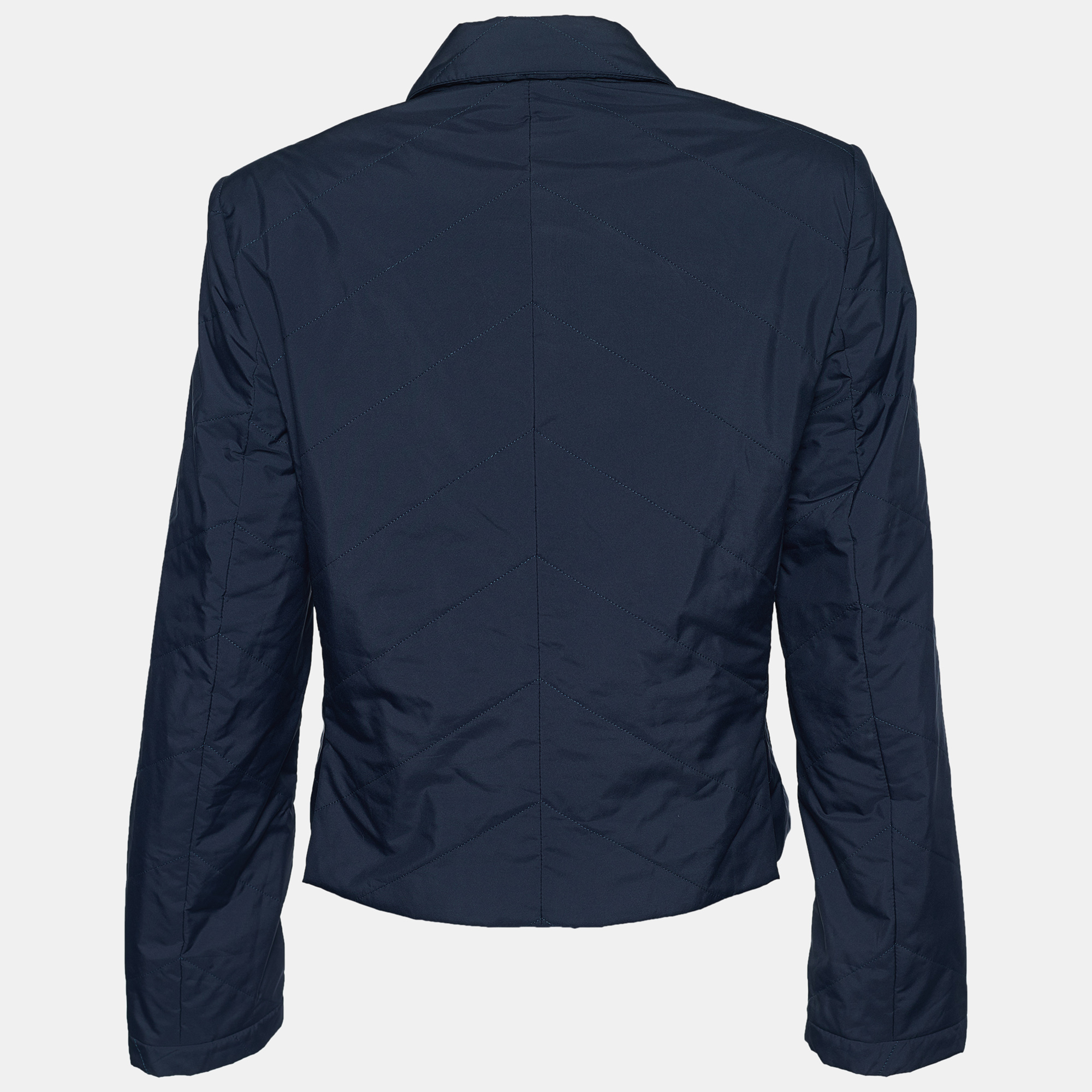 

Salvatore Ferragamo Navy Blue Quilted Nylon Button Front Jacket