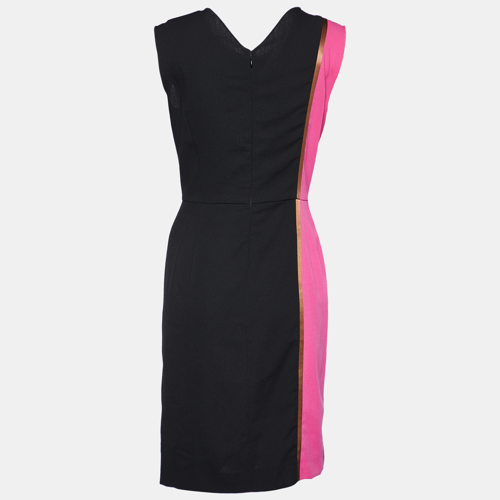 

Salvatore Ferragamo Color Block Wool Crepe Sleeveless Sheath Dress, Black