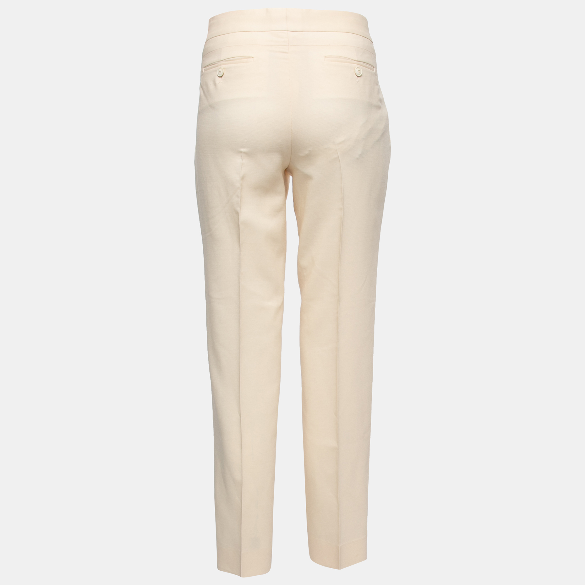 

Salvatore Ferragamo Cream Wool Buckle Detail Trousers