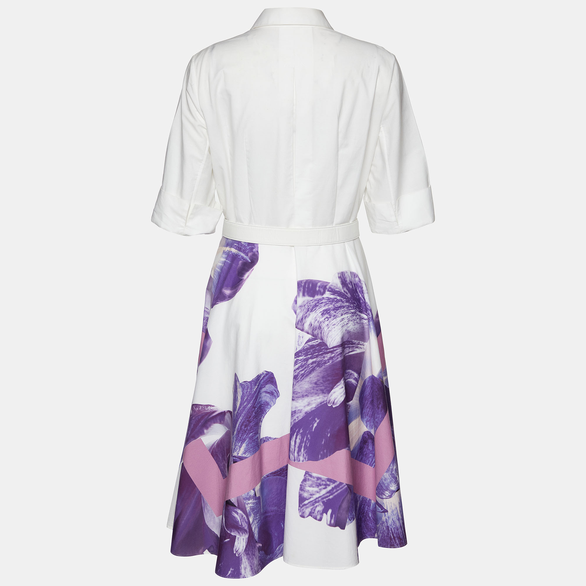 

Salvatore Ferragamo White & Purple Floral Print Cotton Shirt Dress