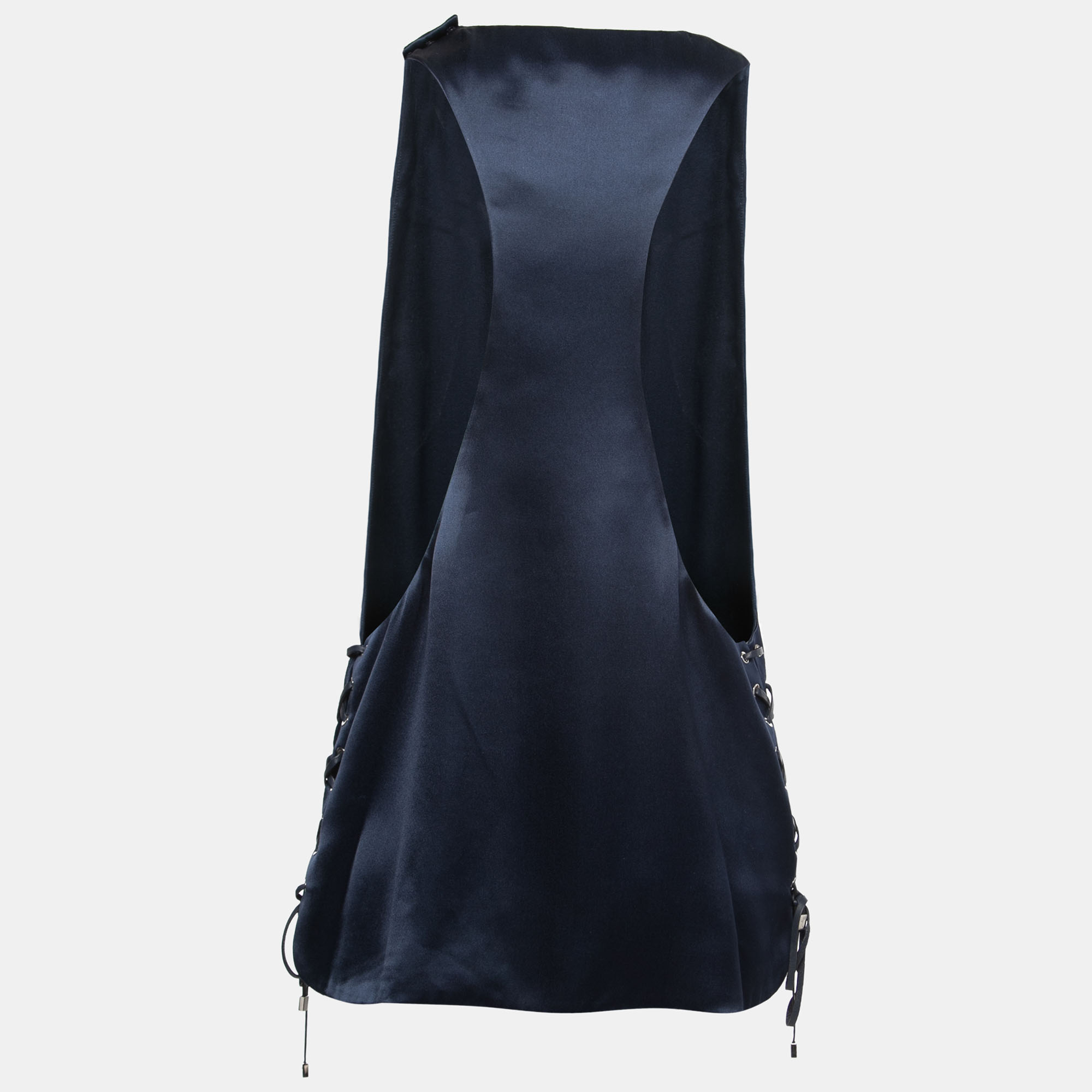 

Salvatore Ferragamo Blue Silk Low-Cut Side Sleeveless Top
