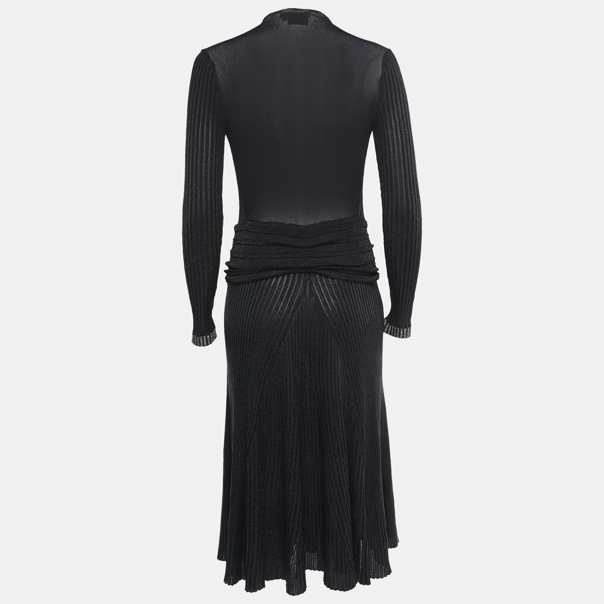 

Salvatore Ferragamo Black Lurex Knit Mock Neck Long Sleeve Midi Dress