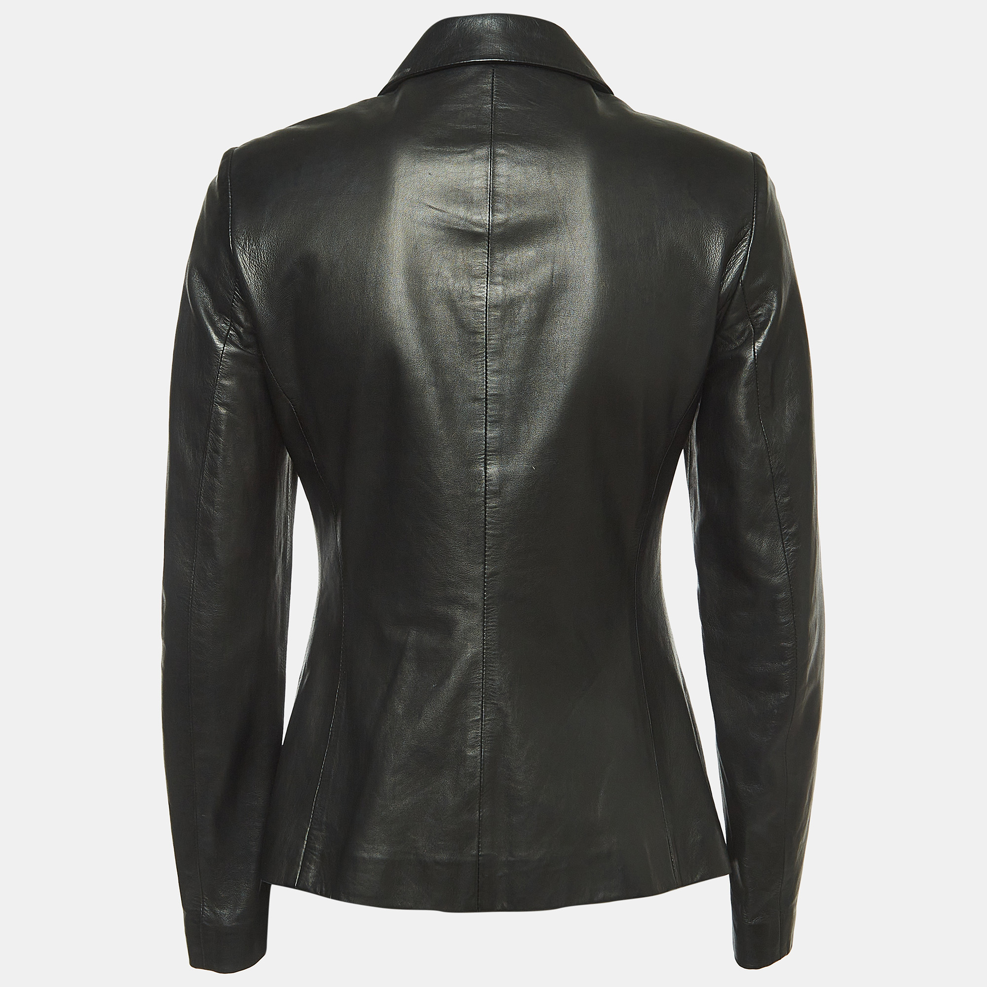 

Salvatore Ferragamo Vintage Black Leather Buttoned Jacket