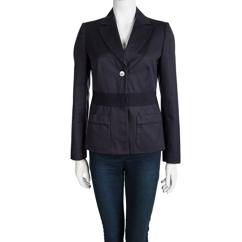 

Salvatore Ferragamo Navy Blue Cotton Tailored Blazer