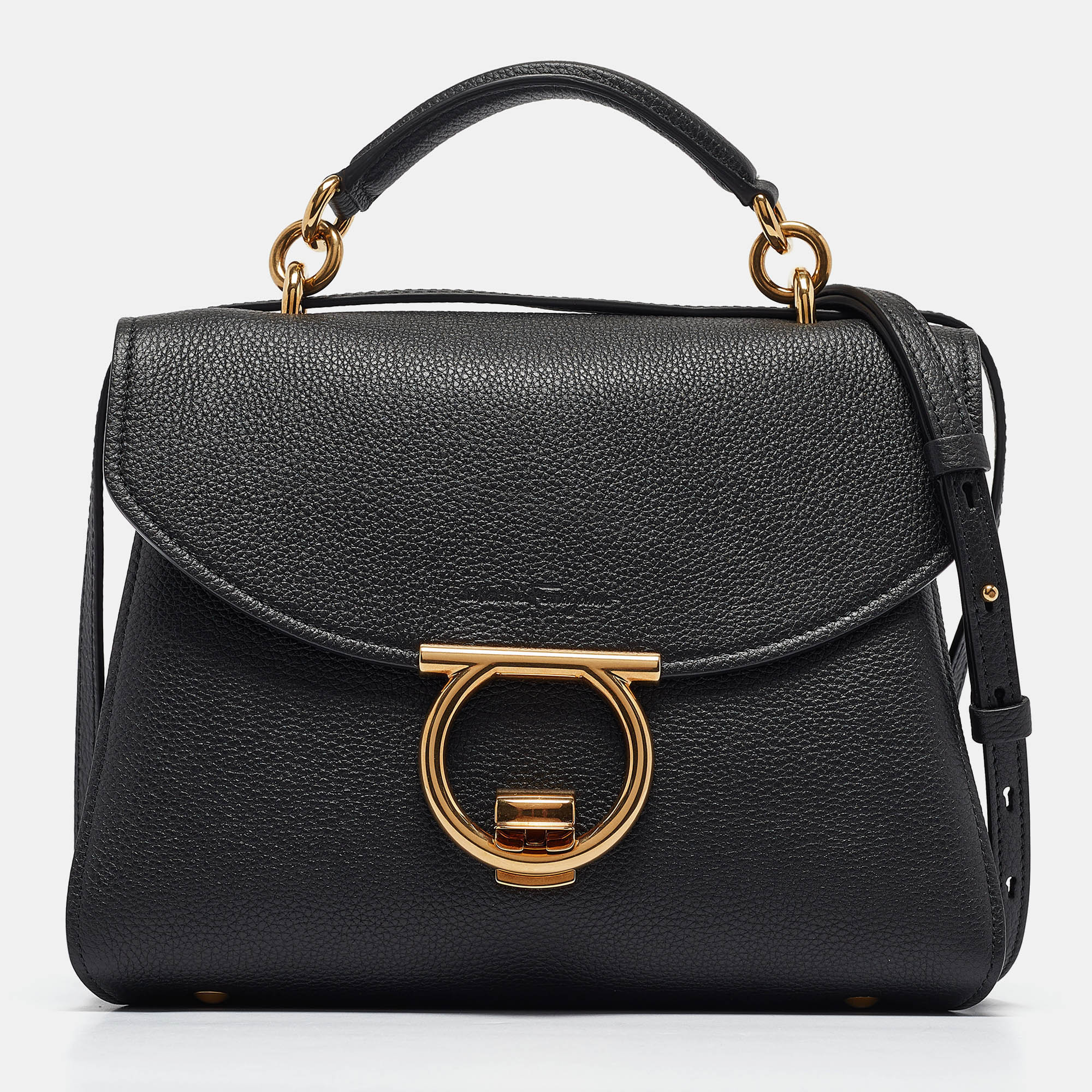 

Salvatore Ferragamo Black Leather Margot Gancini Top Handle Bag