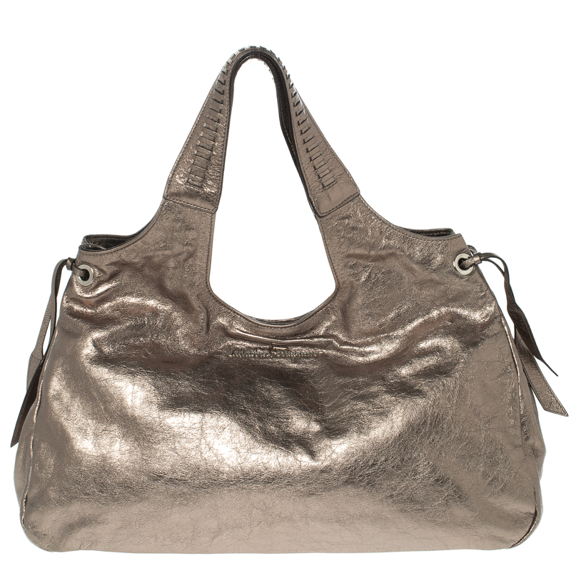 Pre Owned حقيبة يد سالفاتوري فيراغامو جلد رصاصية ميتالك