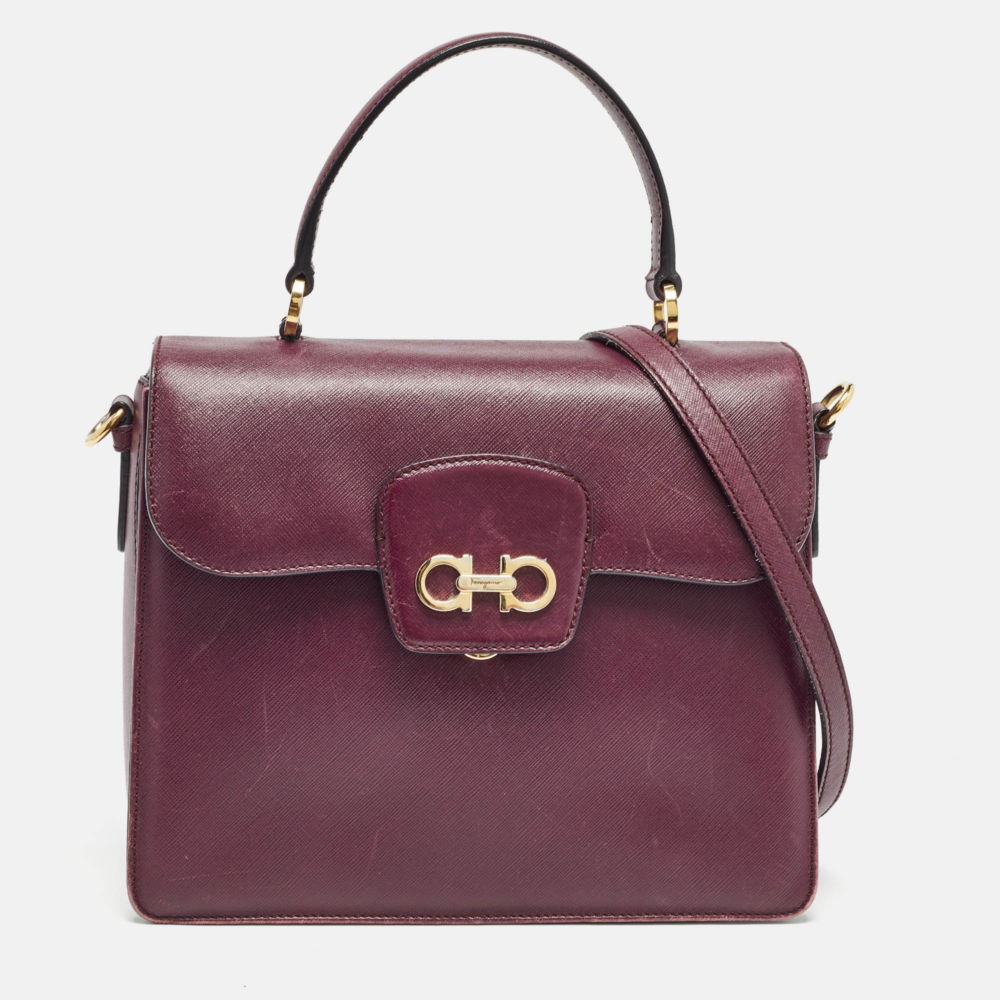 

Salvatore Ferragamo Burgundy Leather Kelly Top Handle Bag