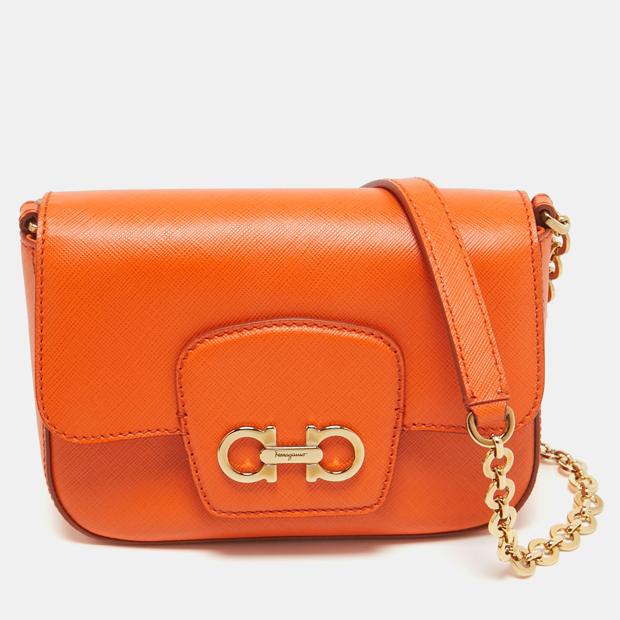 

Salvatore Ferragamo Orange Leather Paris Crossbody Bag