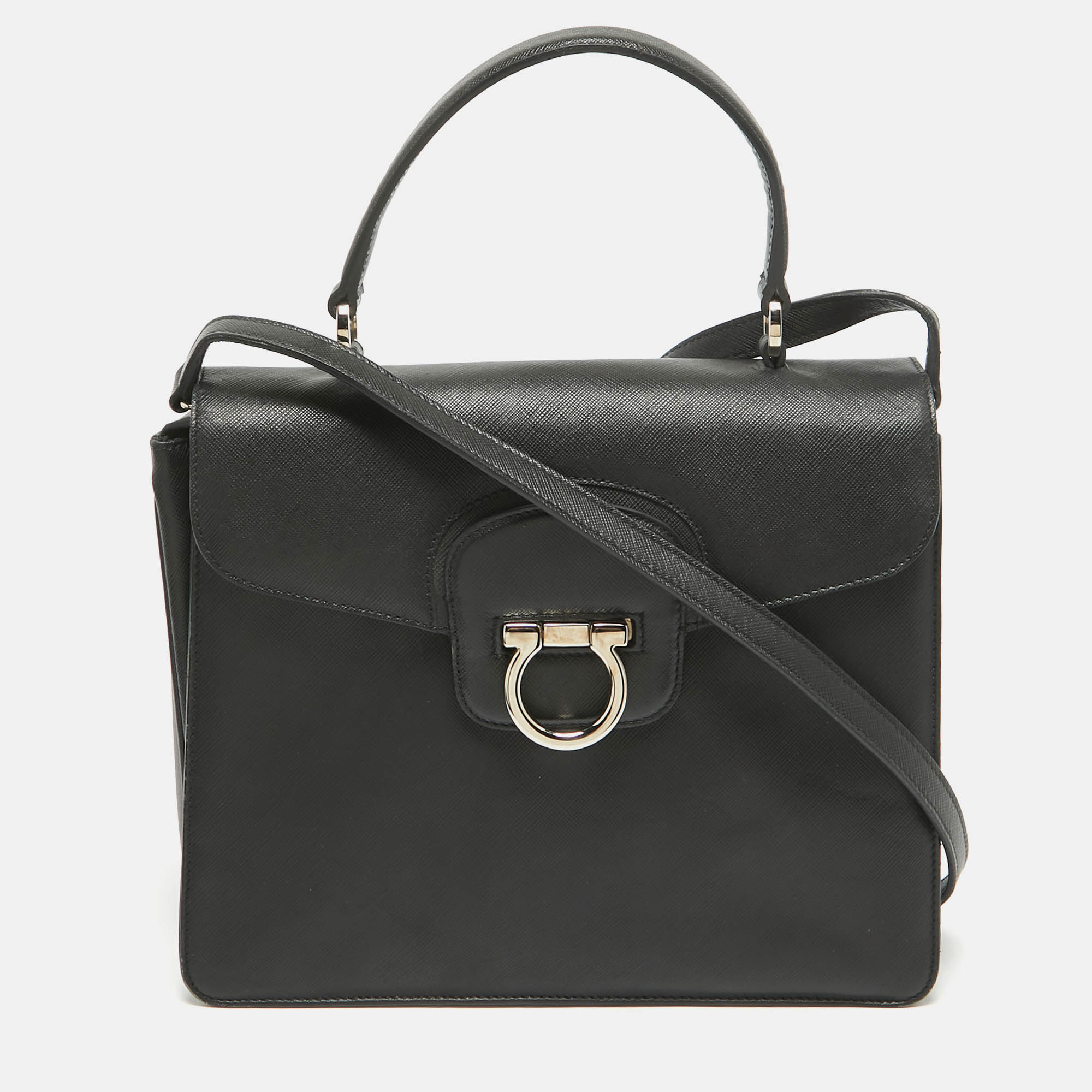 

Salvatore Ferragamo Black Leather Kelly Top Handle Bag