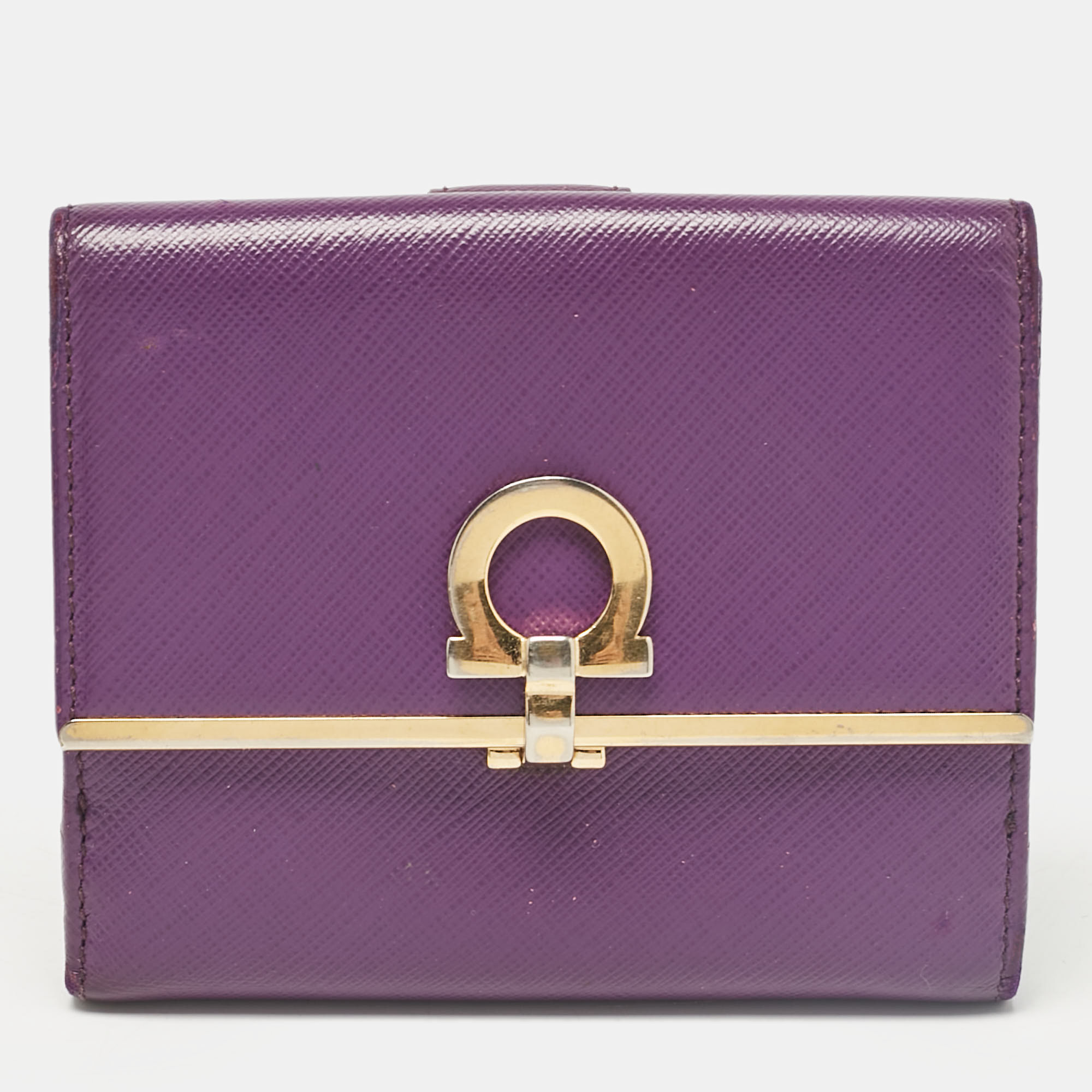 

Salvatore Ferragamo Purple Leather Gancio Clasp French Wallet