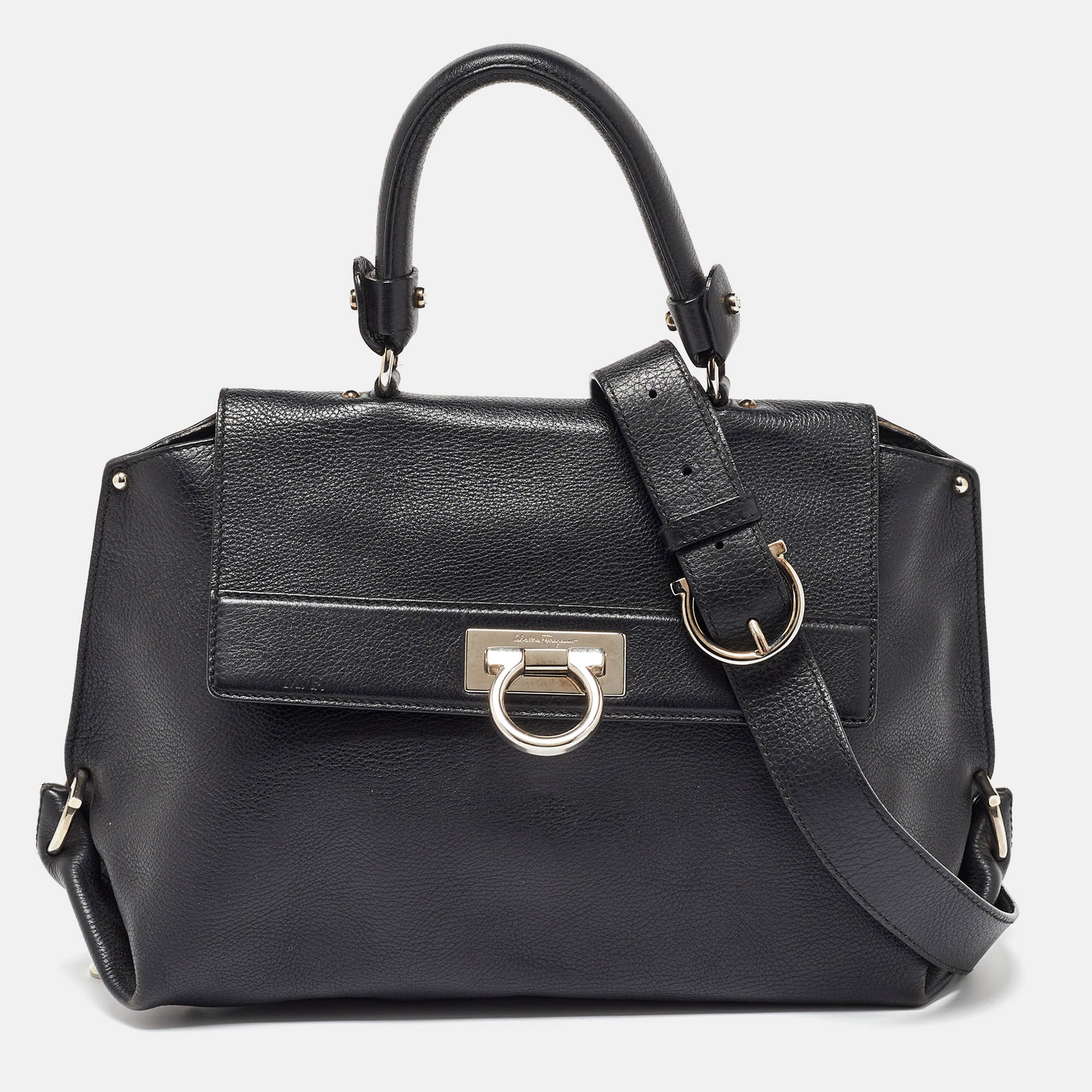 

Salvatore Ferragamo Black Leather Sofia Top Handle Bag