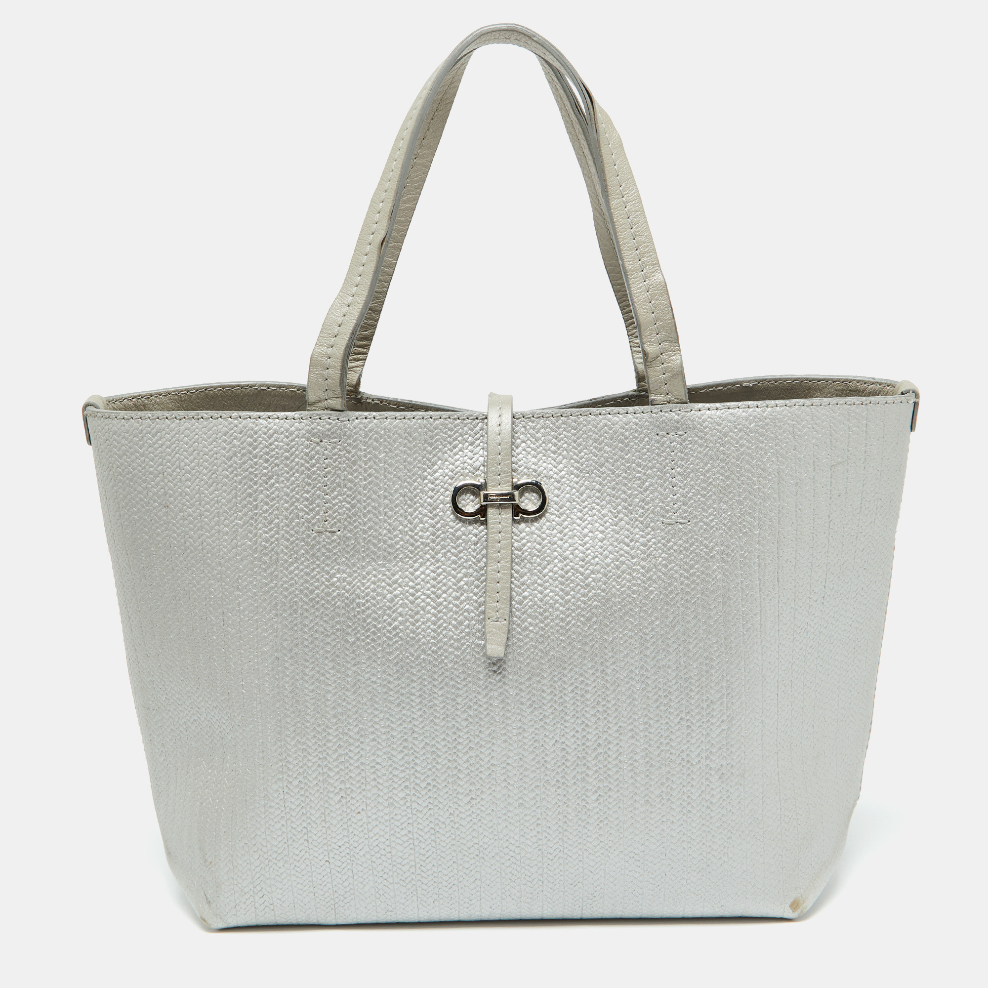 

Salvatore Ferragamo Light Grey Embossed Leather Bice Tote