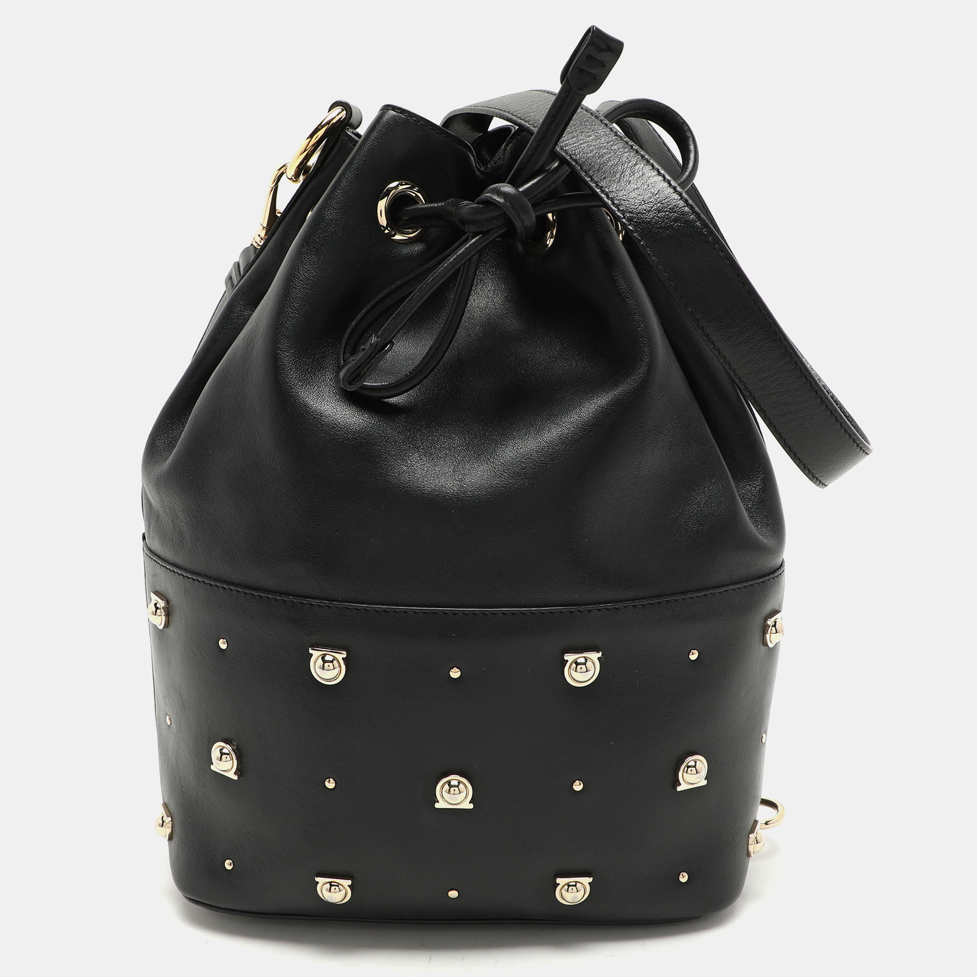 

Salvatore Ferragamo Black Leather Gancio Stud Bucket bag