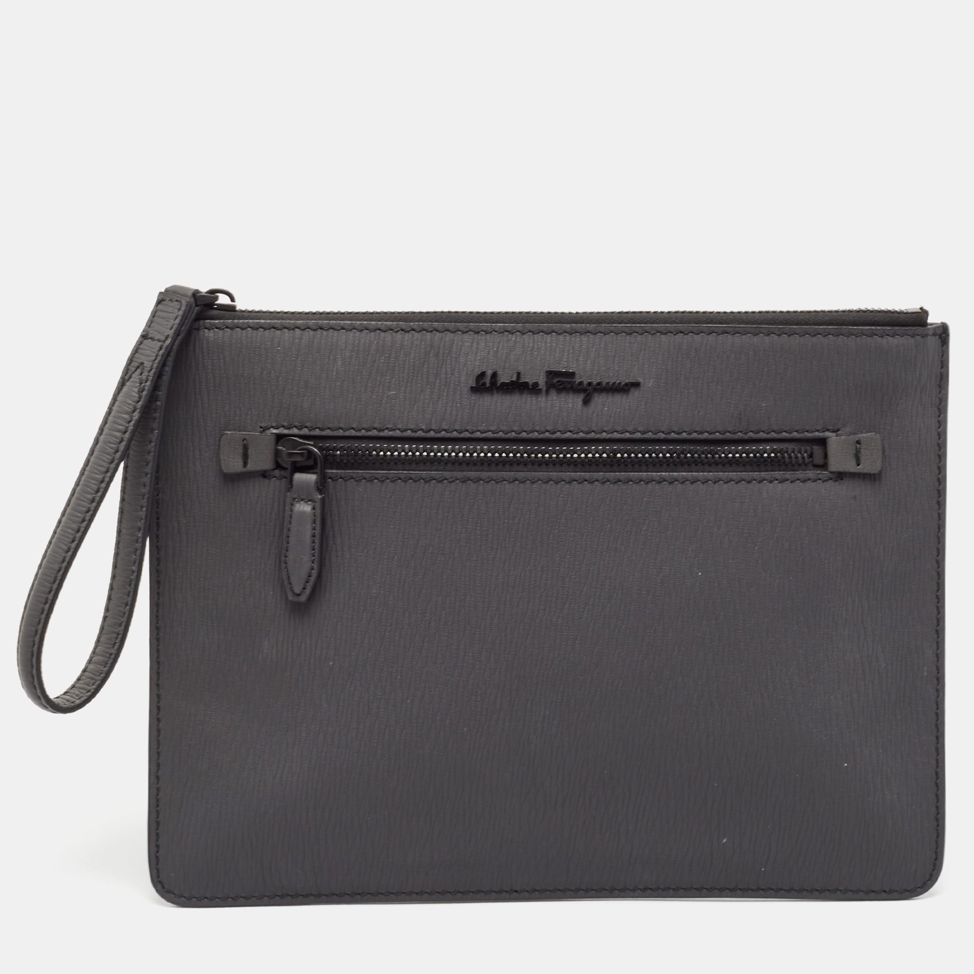 

Salvatore Ferragamo Dark Grey Leather Clutch