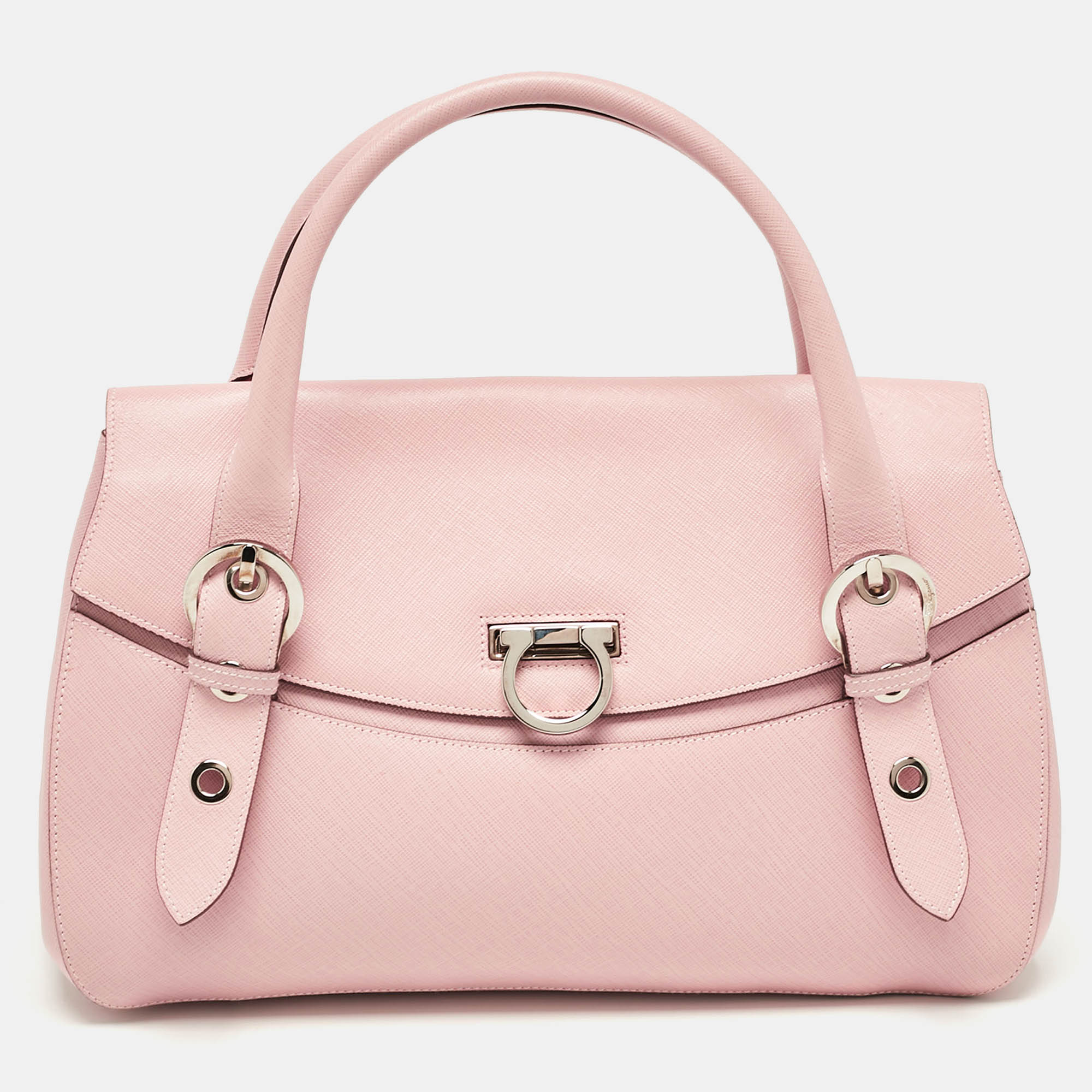 

Salvatore Ferragamo Pink Leather Gancini Satchel