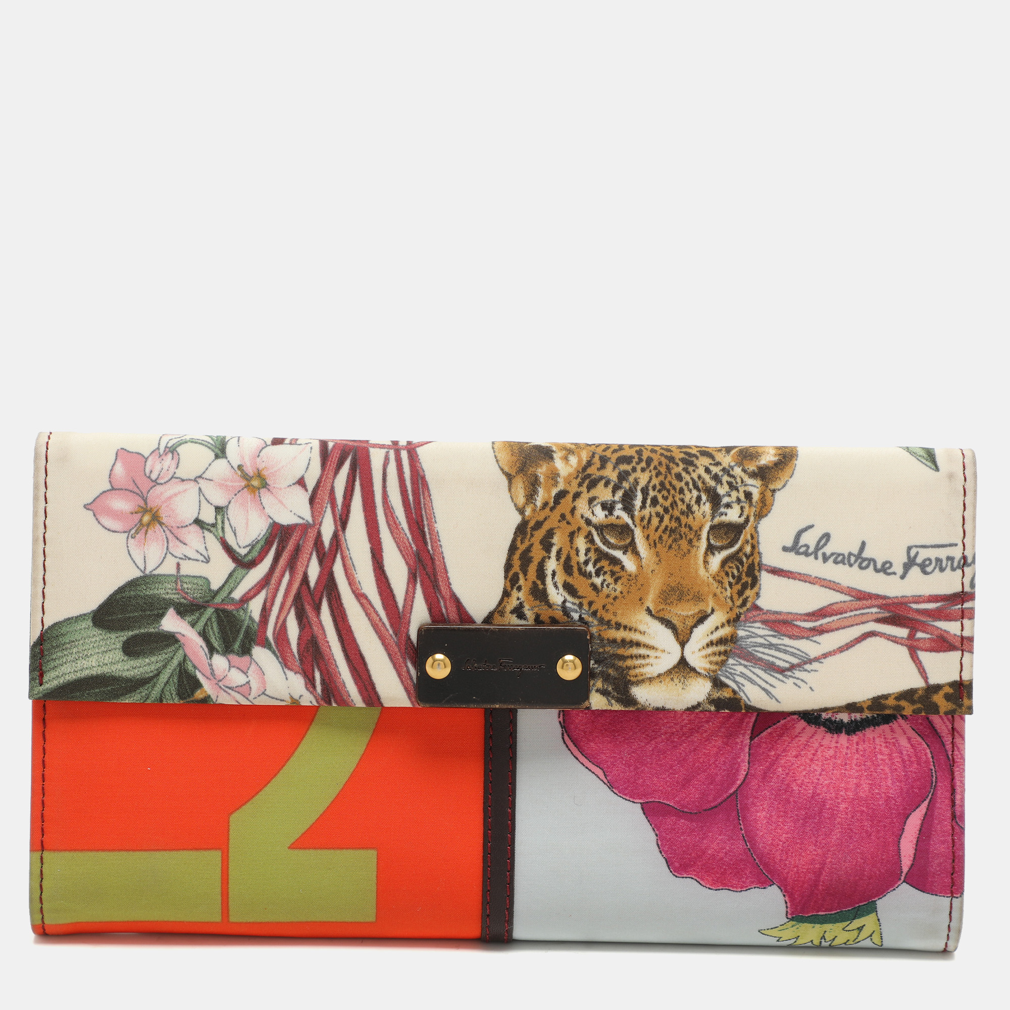 Pre-owned Ferragamo Multicolor Jungle Print Fabric Flap Continental Wallet