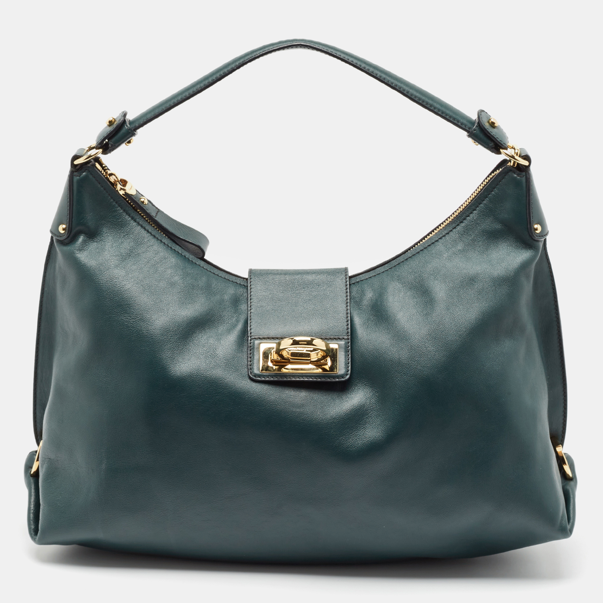 

Salvatore Ferragamo Dark Green Leather Fanisa Hobo