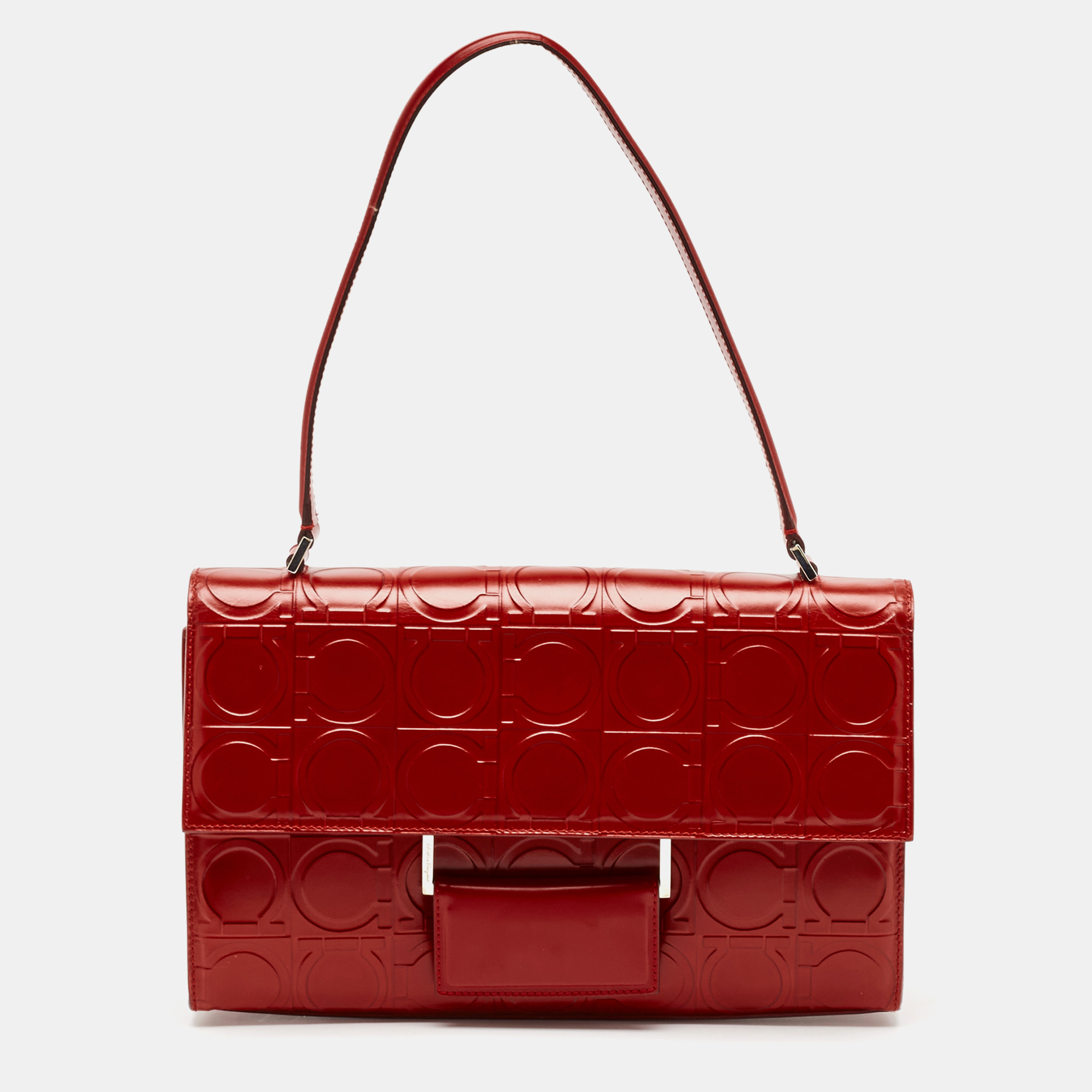 

Salvatore Ferragamo Red Gancini Embossed Leather Shoulder Bag