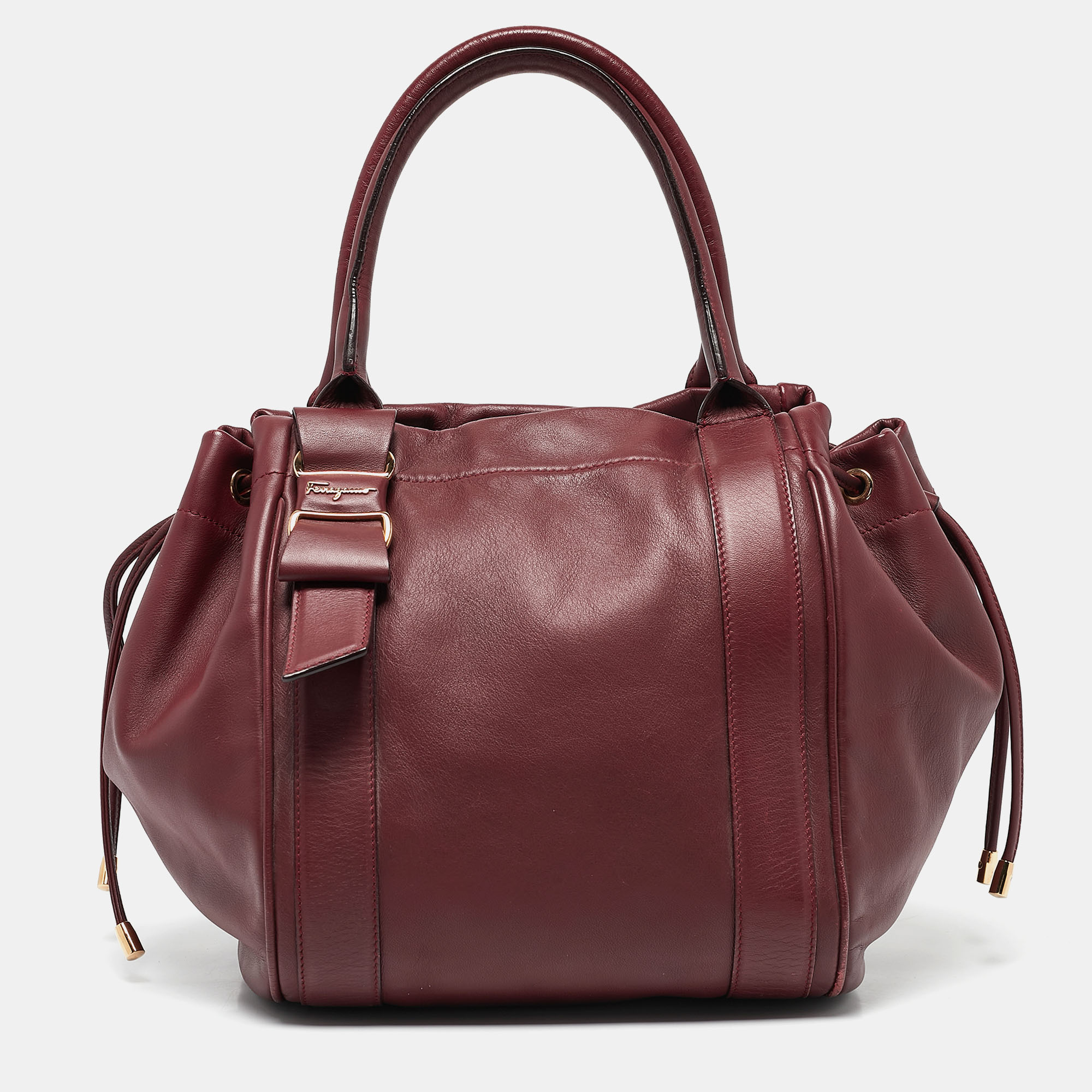 

Salvatore Ferragamo Burgundy Bow Drawstring Tote