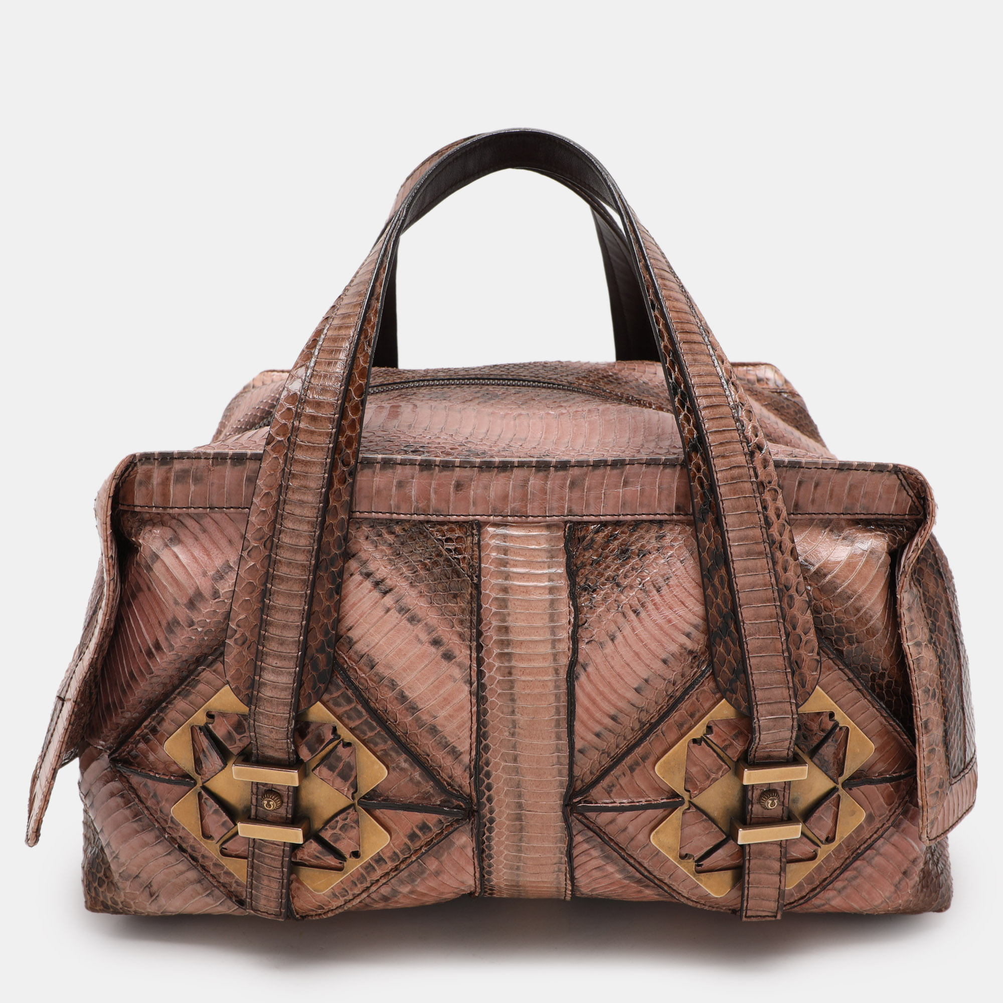 

Salvatore Ferragamo Brown/Beige Water Snakeskin Satchel