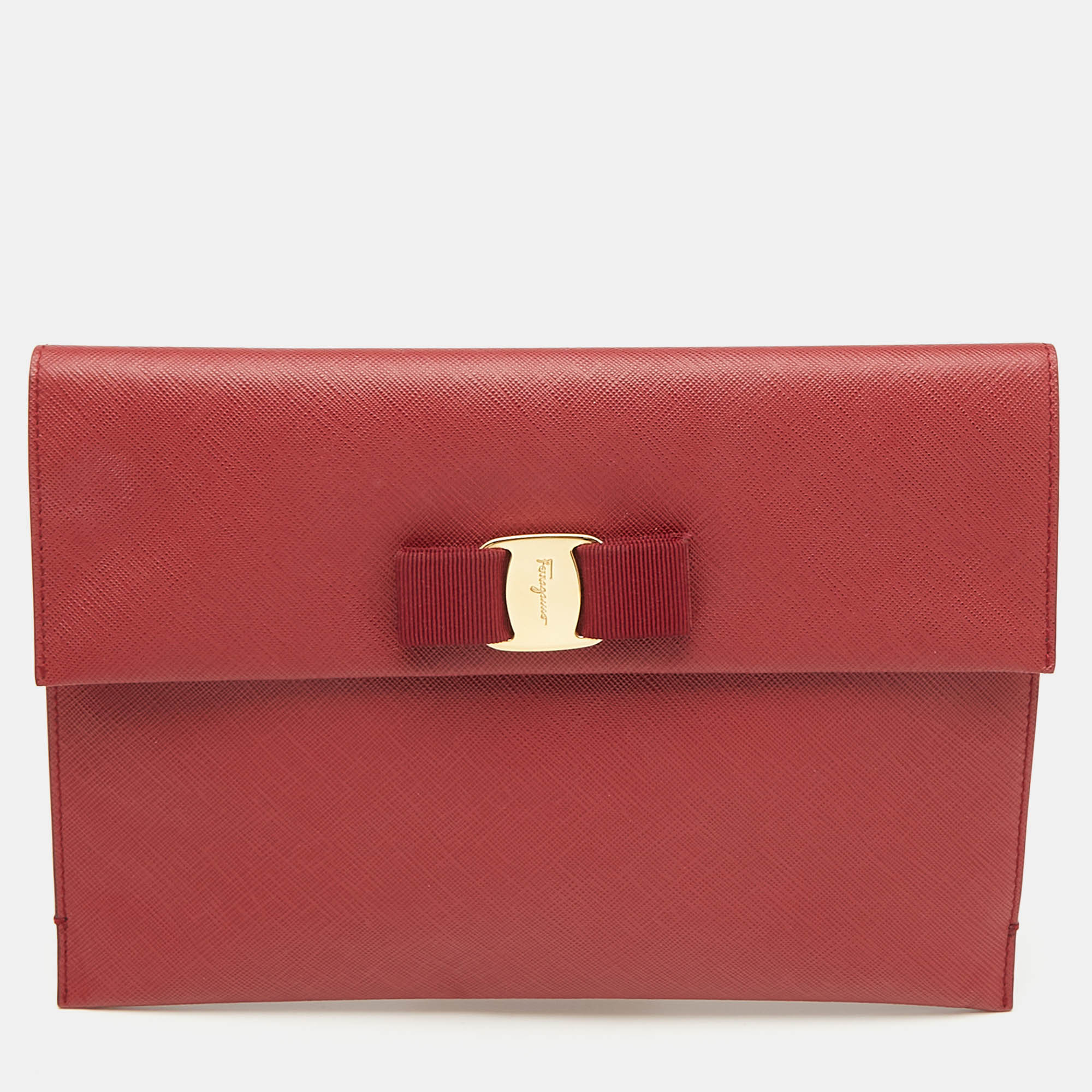 

Salvatore Ferragamo Red Leather Miss Vara Slim Clutch, Burgundy