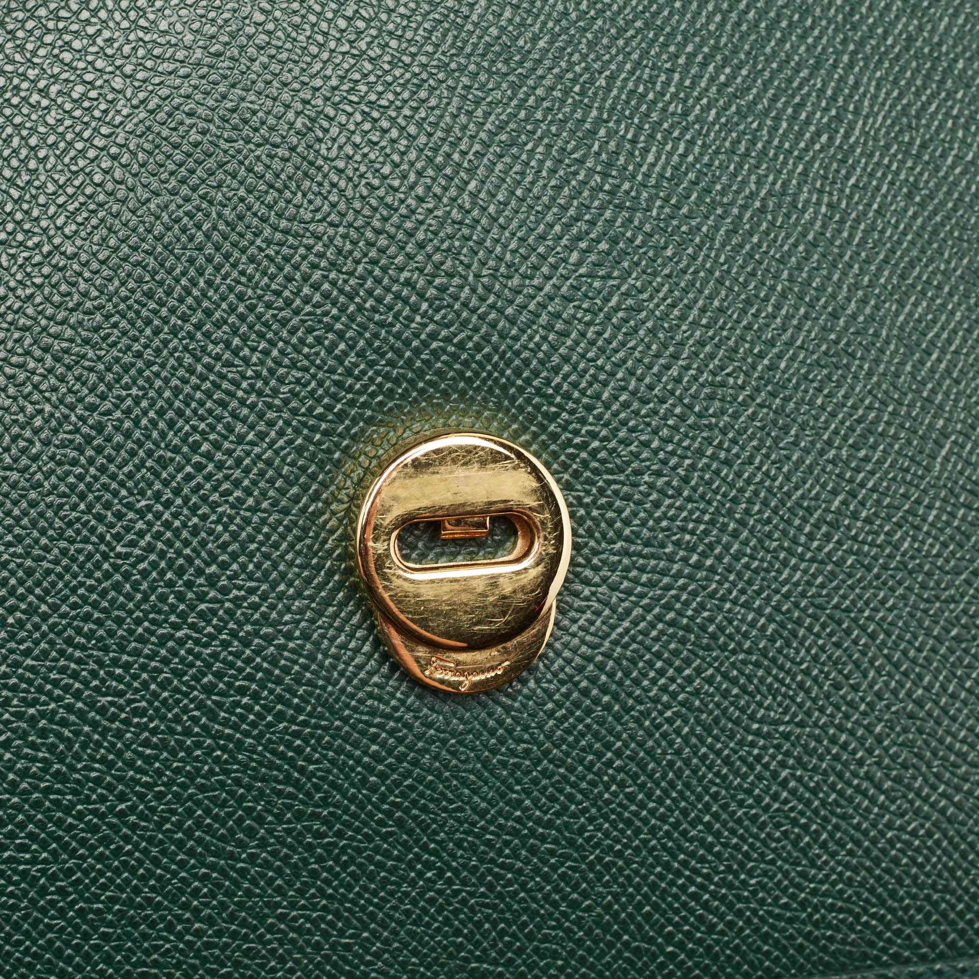 Salvatore Ferragamo Green Leather Ginny Shoulder Bag 