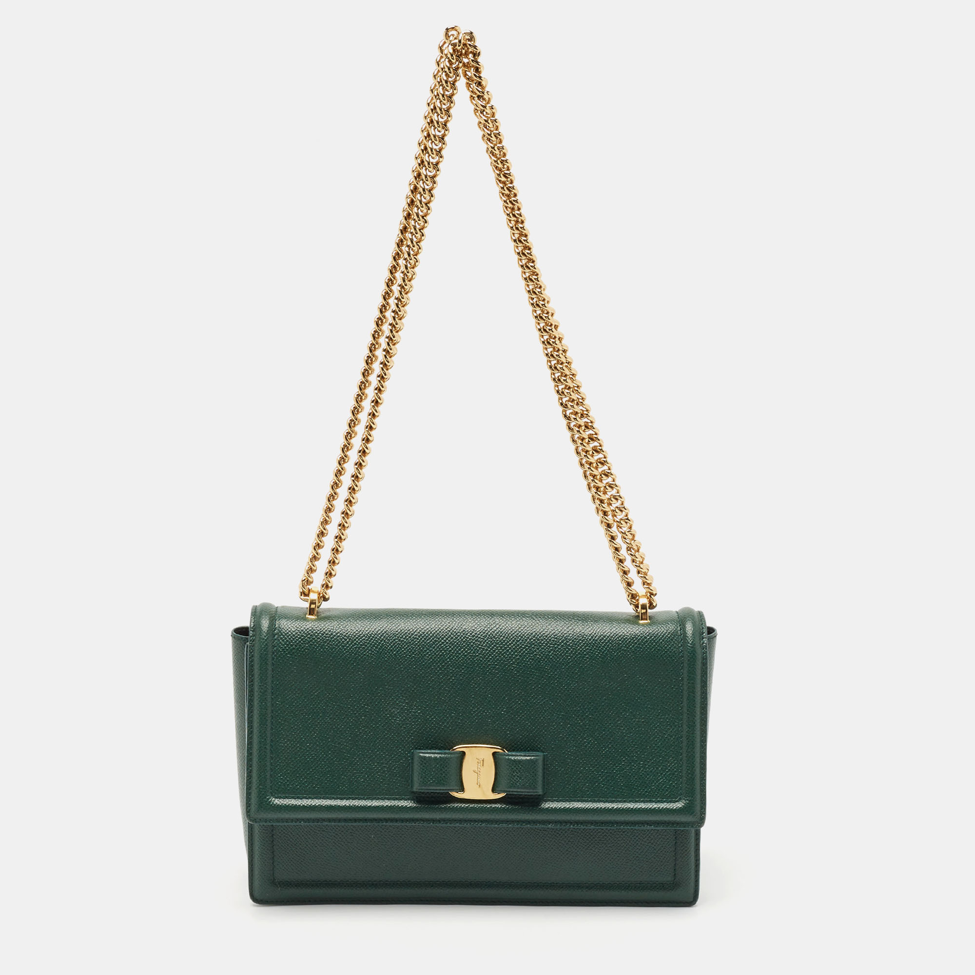 

Salvatore Ferragamo Green Leather Ginny Shoulder Bag