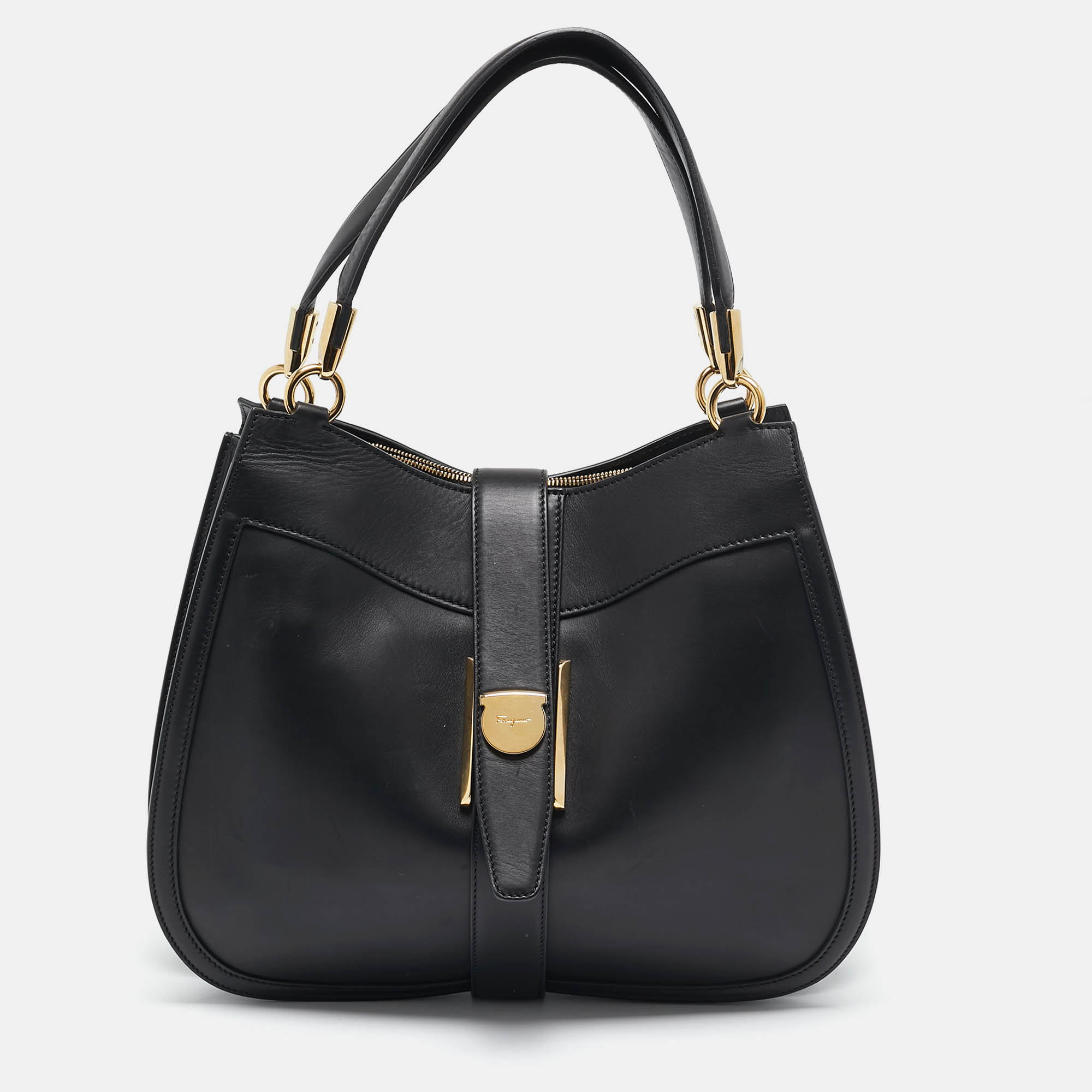 

Salvatore Ferragamo Black Leather Enny Hobo