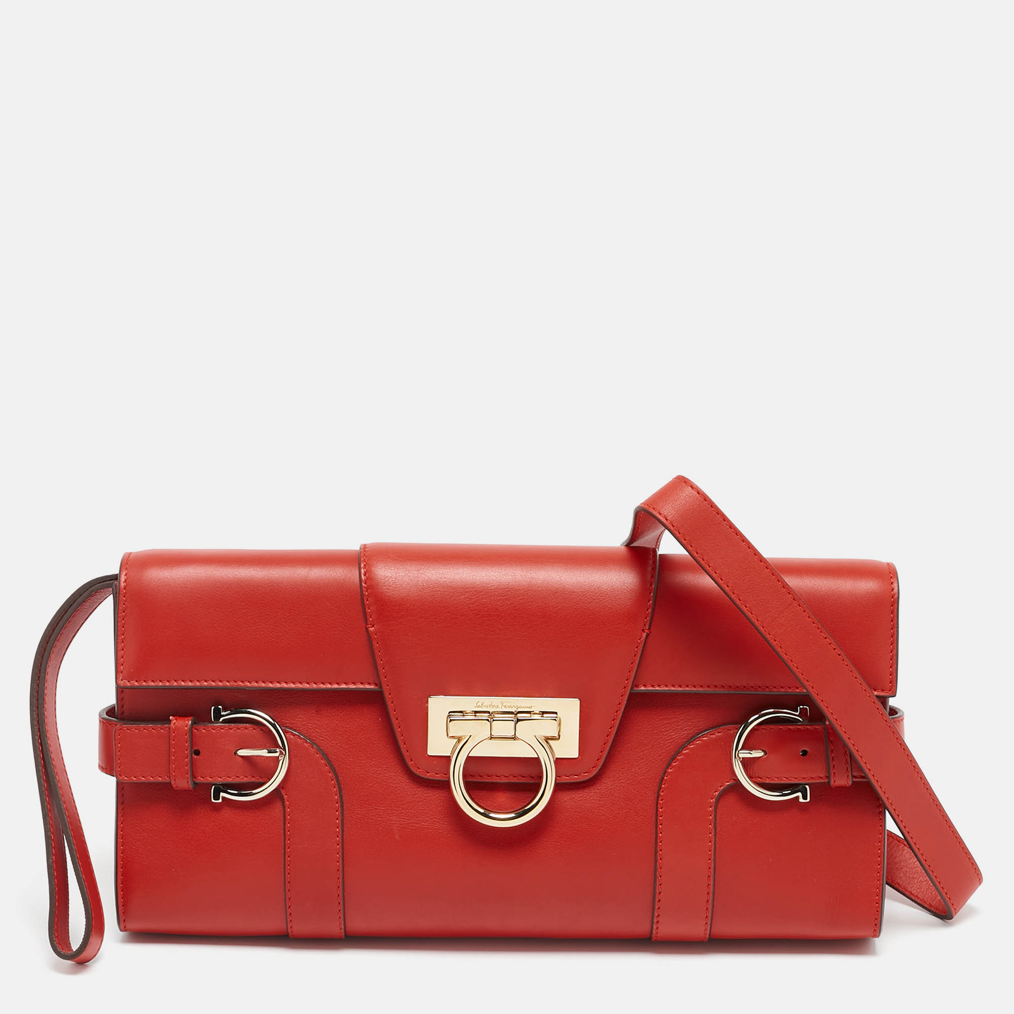 

Salvatore Ferragamo Red Leather Motherwell Clutch Bag