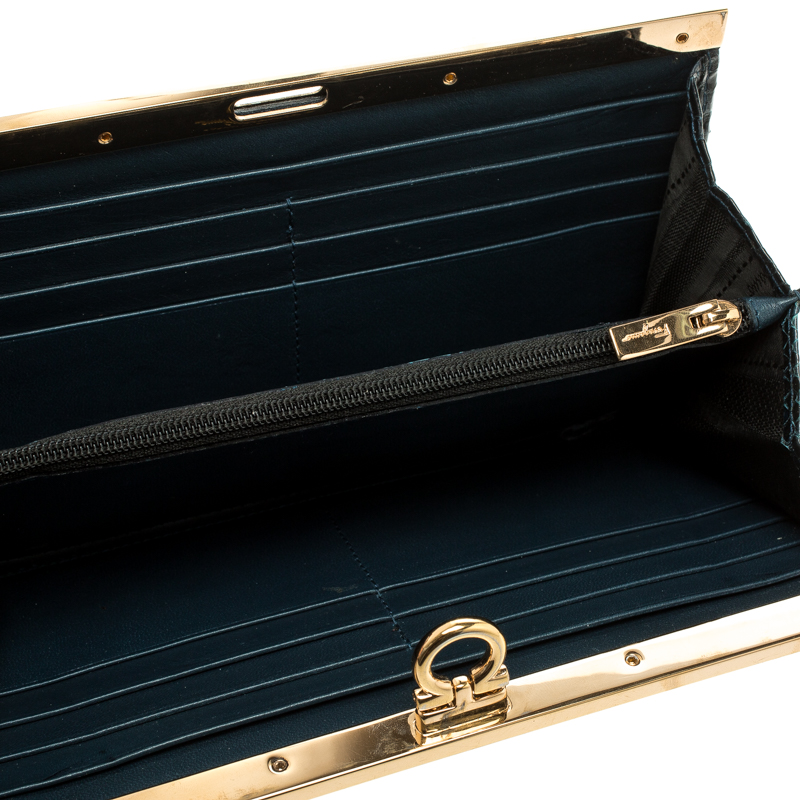 

Salvatore Ferragamo Dark Blue Python Mandorla Wallet