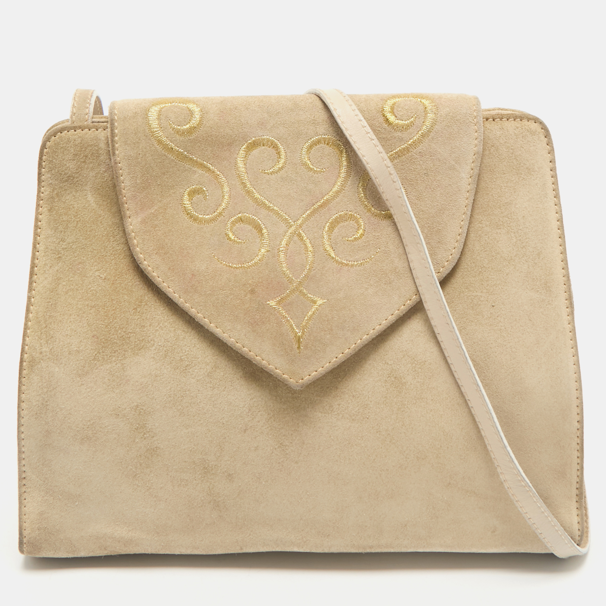 

Salvatore Ferragamo Beige Suede Flap Crossbody Bag