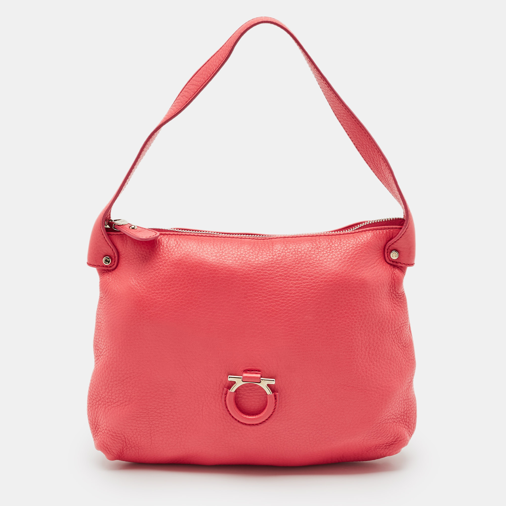 

Salvatore Ferragamo Coral Pink Leather Gancini Hobo