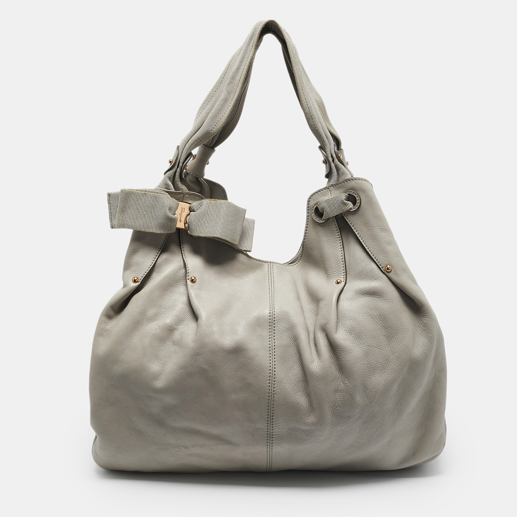 

Salvatore Ferragamo Grey Leather Bow Hobo