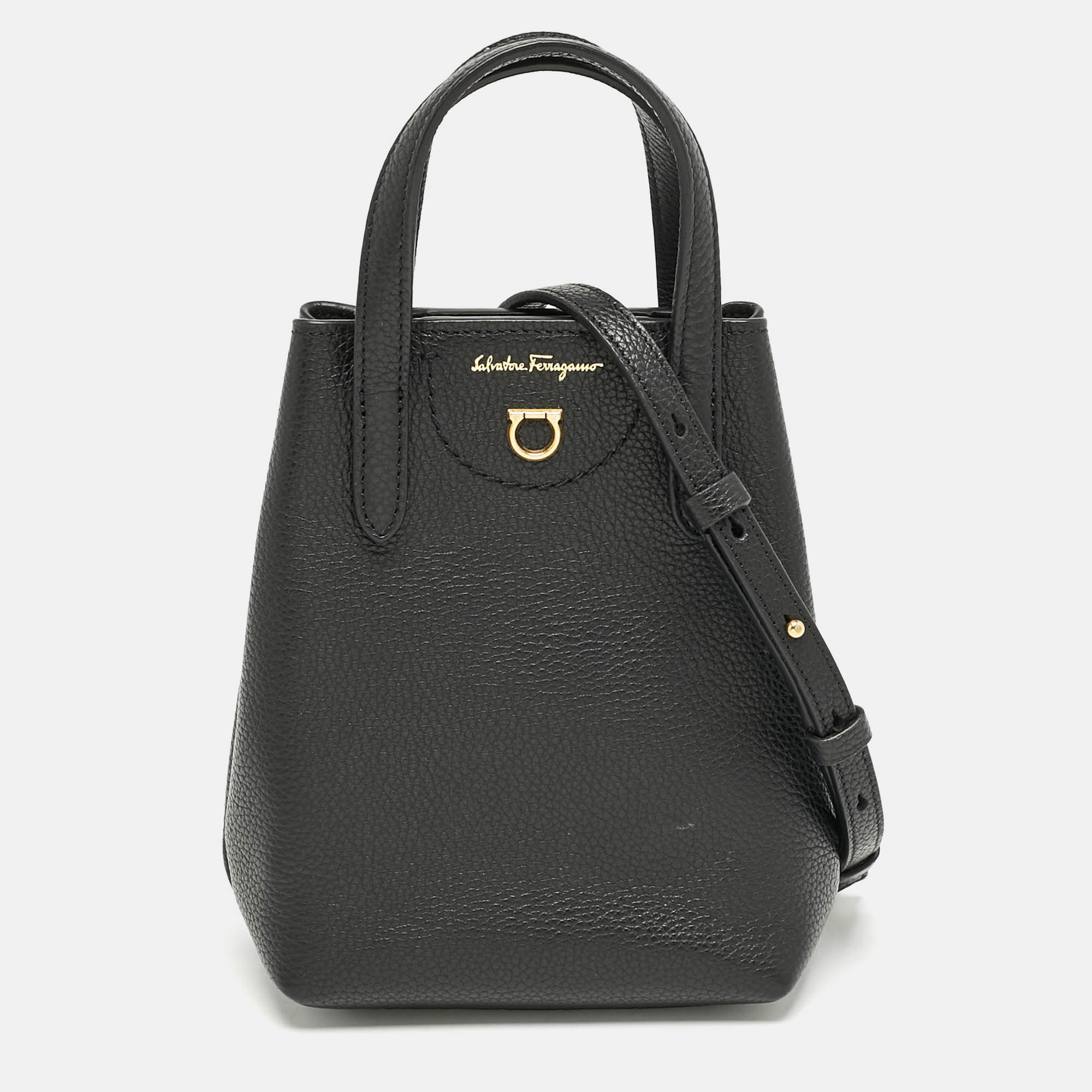 

Salvatore Ferragamo Black Leather Mini Travel Tote