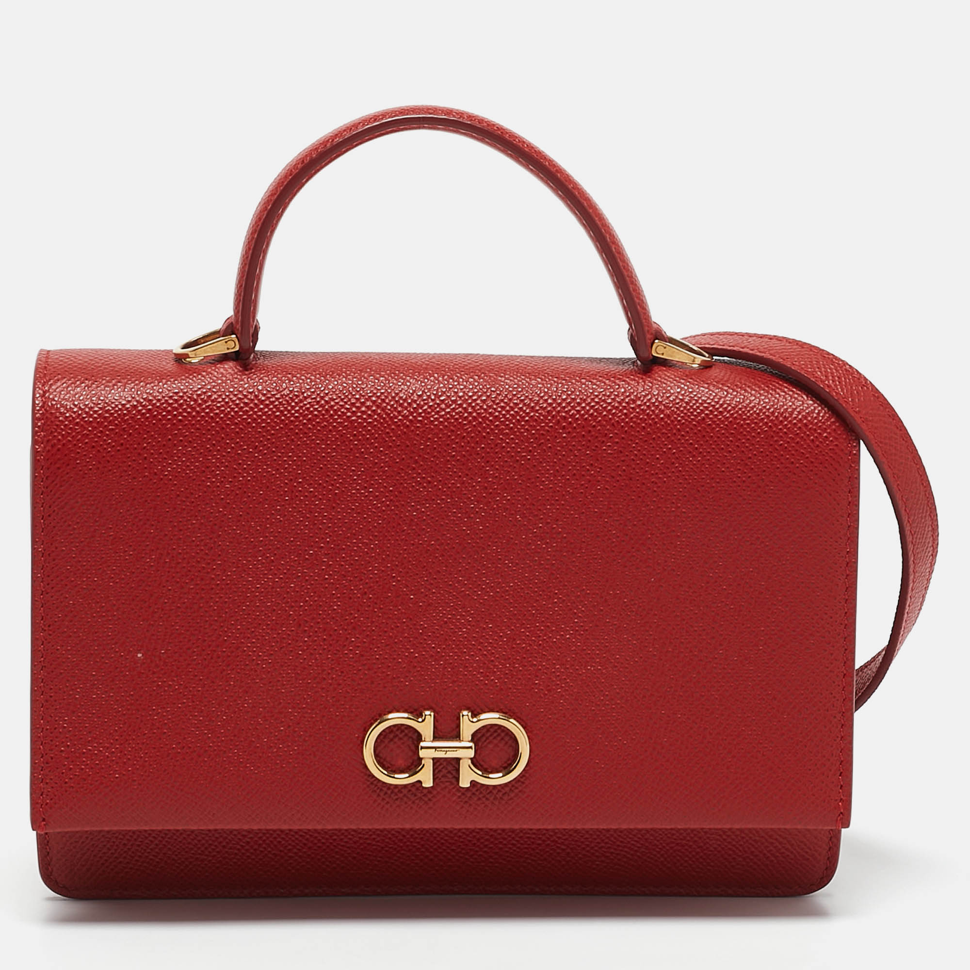 

Salvatore Ferragamo Red Leather Mini Gancini Top Handle Bag