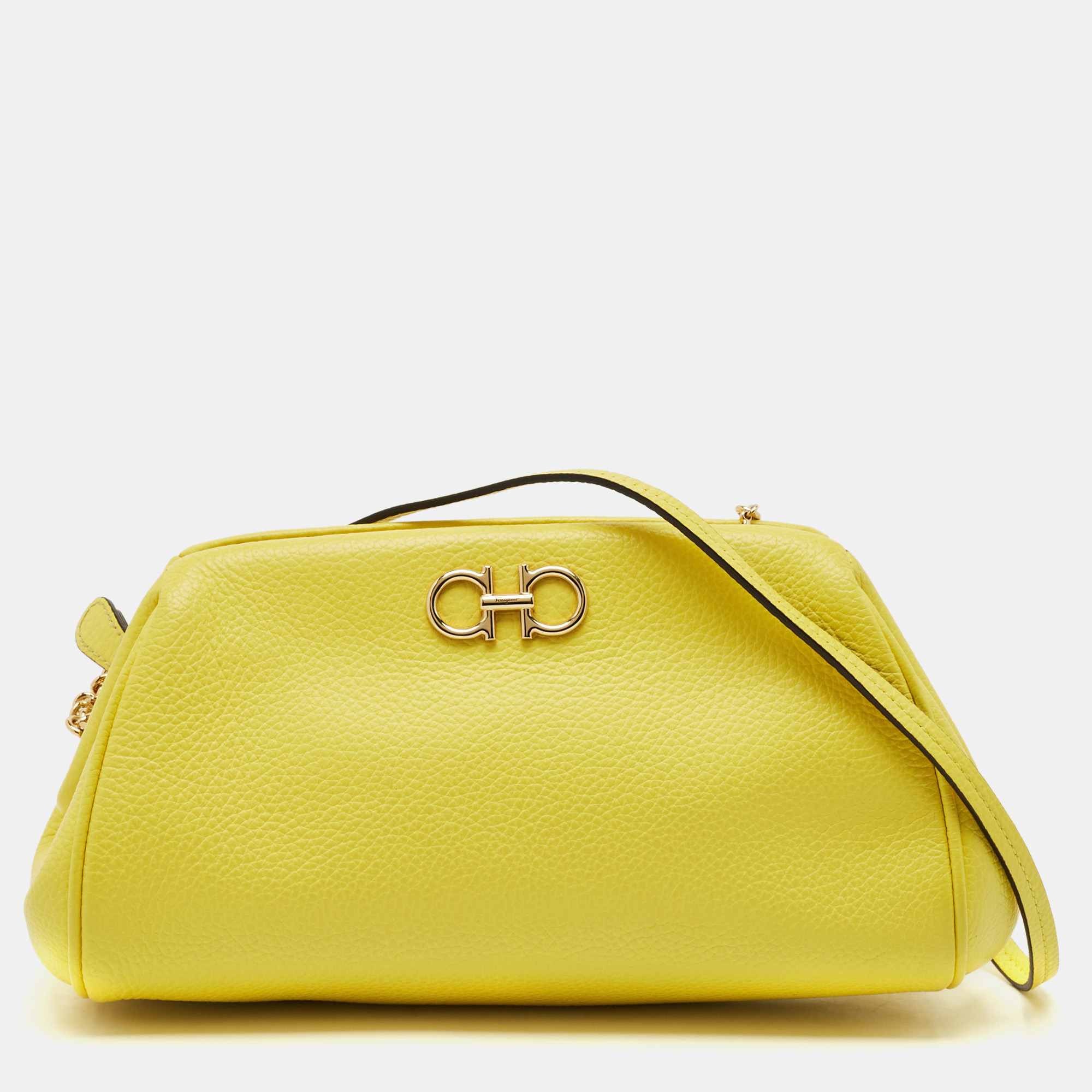 

Salvatore Ferragamo Yellow Leather Small Gancini Crossbody Bag