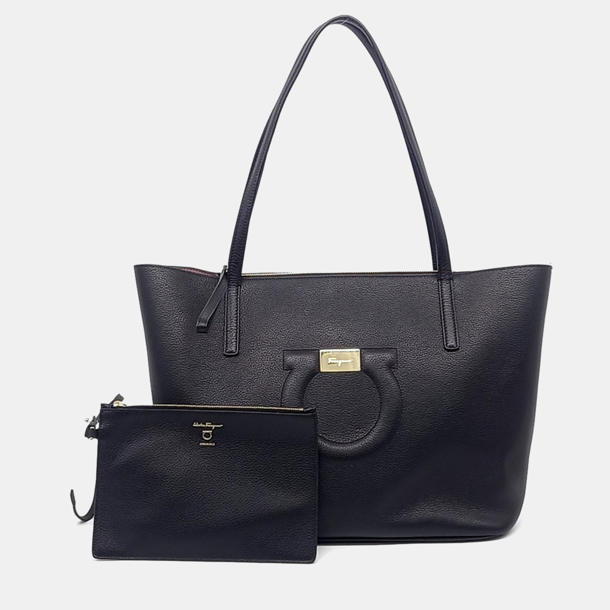 

Salvatore Ferragamo Black Leather Gancini Shopper Bag