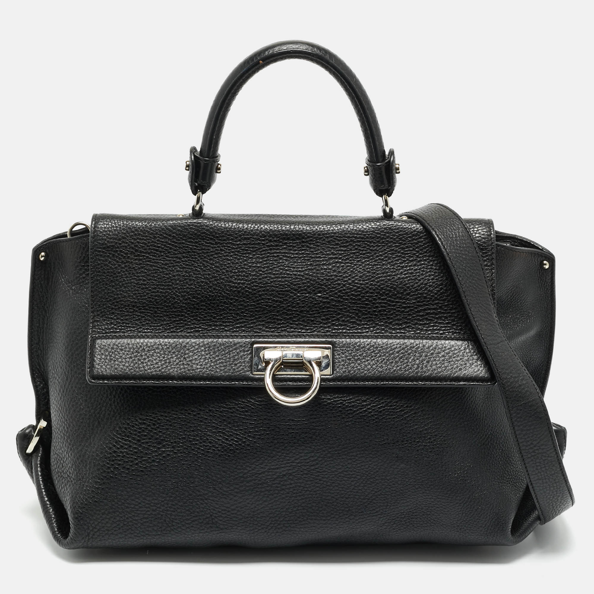 Salvatore Ferragamo Black Leather Large Sofia Top Handle Bag