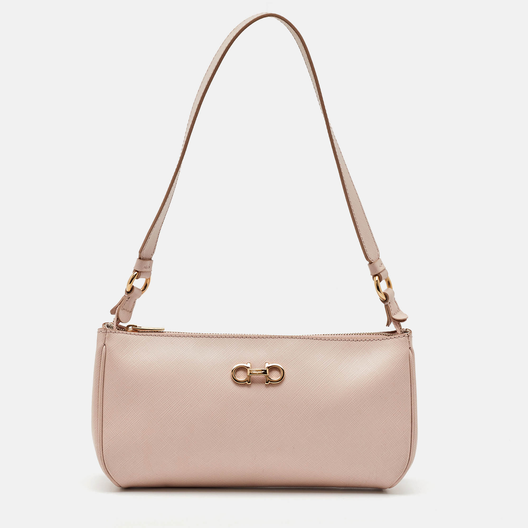 

Salvatore Ferragamo Light Pink Saffiano Leather Gancini Shoulder Bag